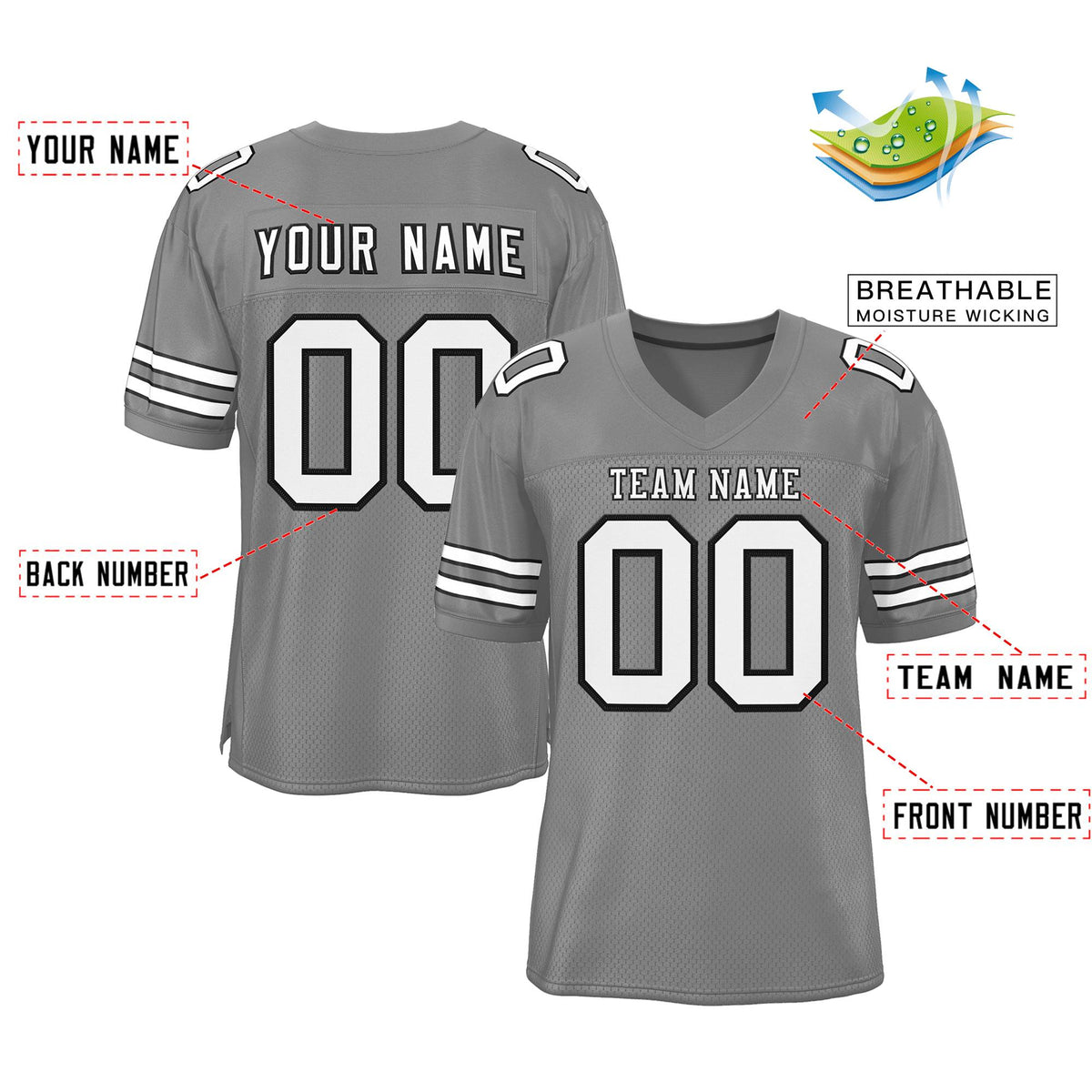 Custom Gray White-Black Classic Style Authentic American Football Jersey| KXKSHOP