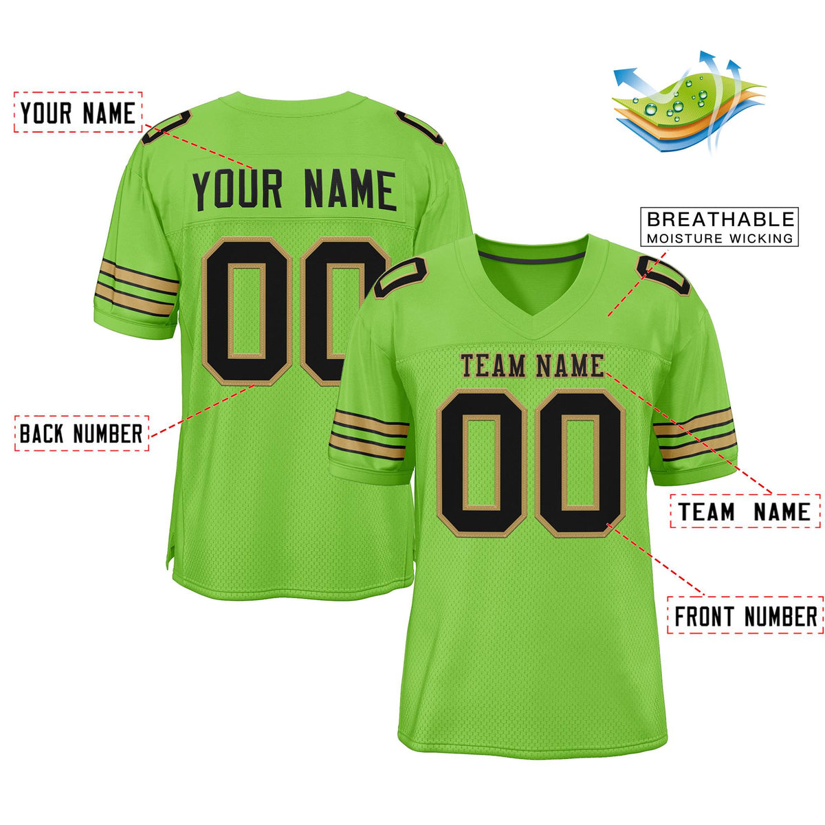 Custom Neon Green Black-Old Gold Classic Style Authentic American Football Jersey| KXKSHOP