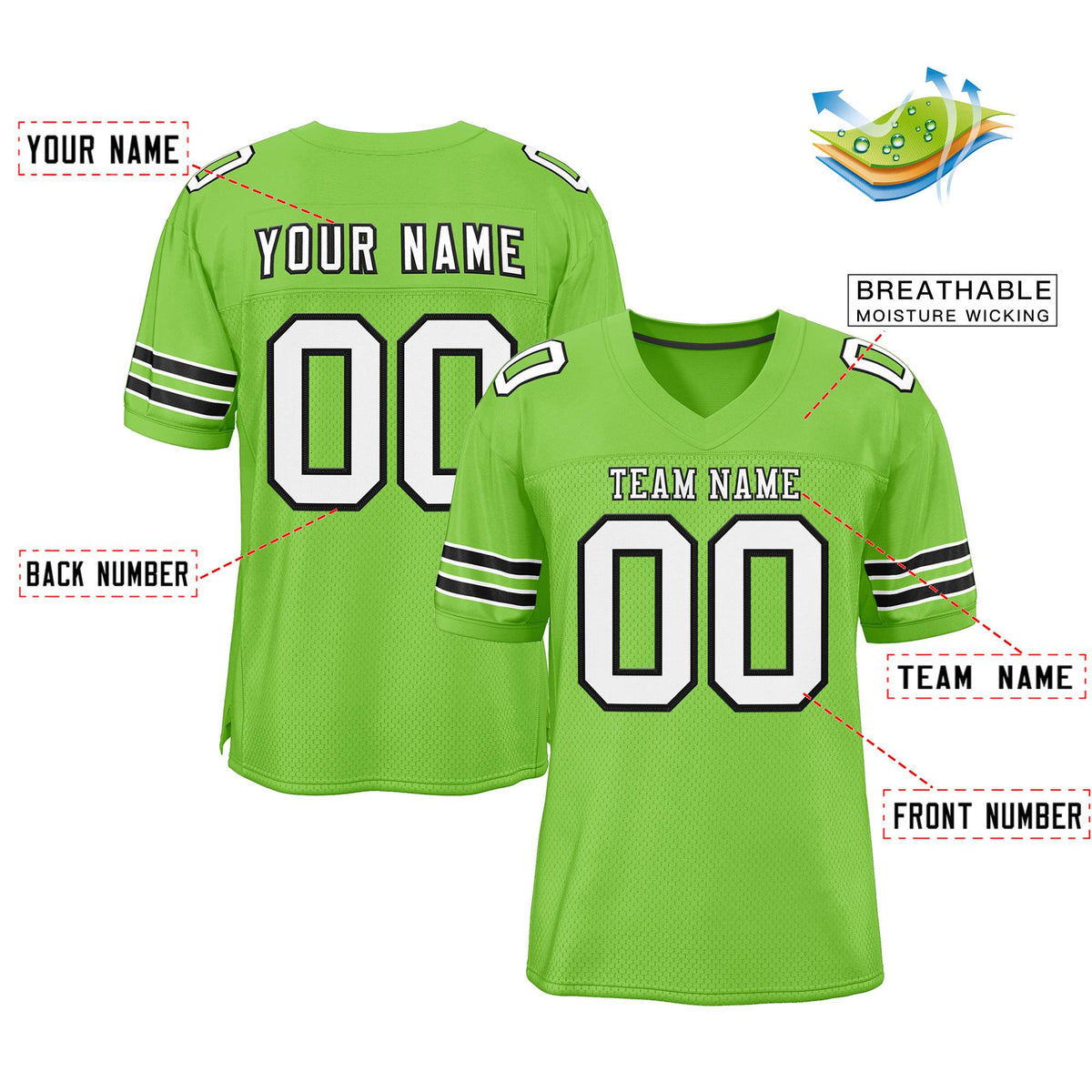 Custom Neon Green White-Black Classic Style Authentic American Football Jersey| KXKSHOP