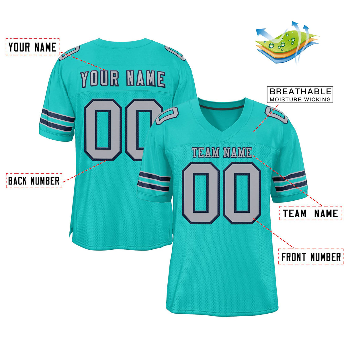 Custom Aqua Gray-Navy Classic Style Authentic American Football Jersey| KXKSHOP