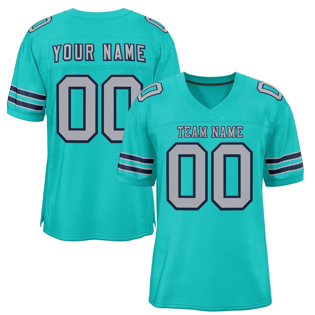 Custom Aqua Gray-Navy Classic Style Authentic American Football Jersey| KXKSHOP