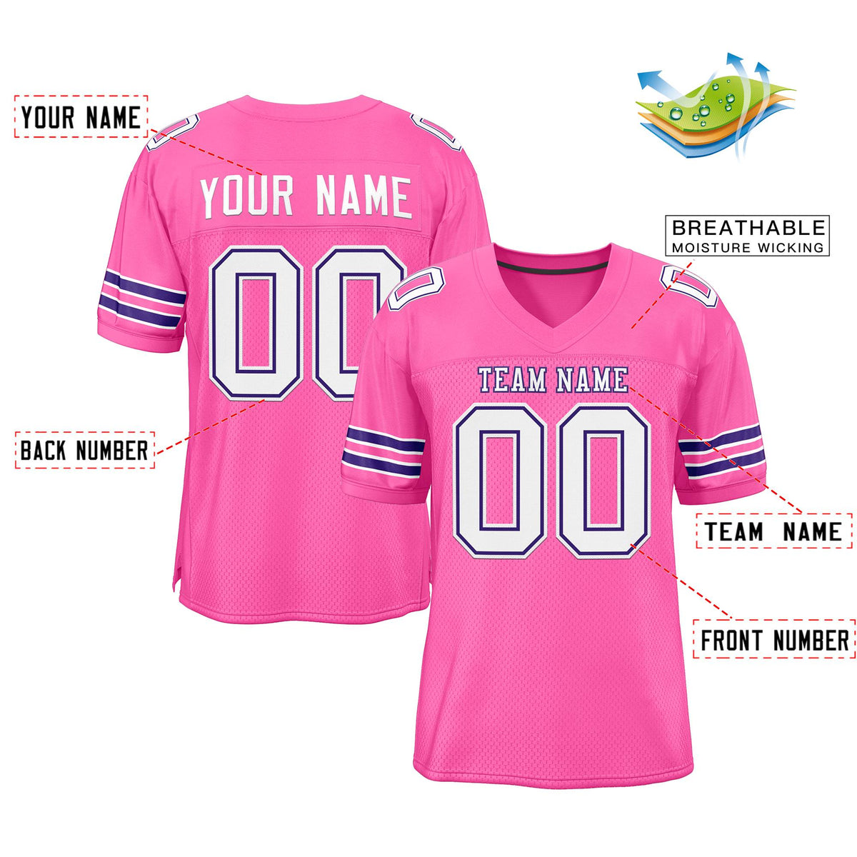 Custom Pink White-Purple Classic Style Authentic American Football Jersey| KXKSHOP