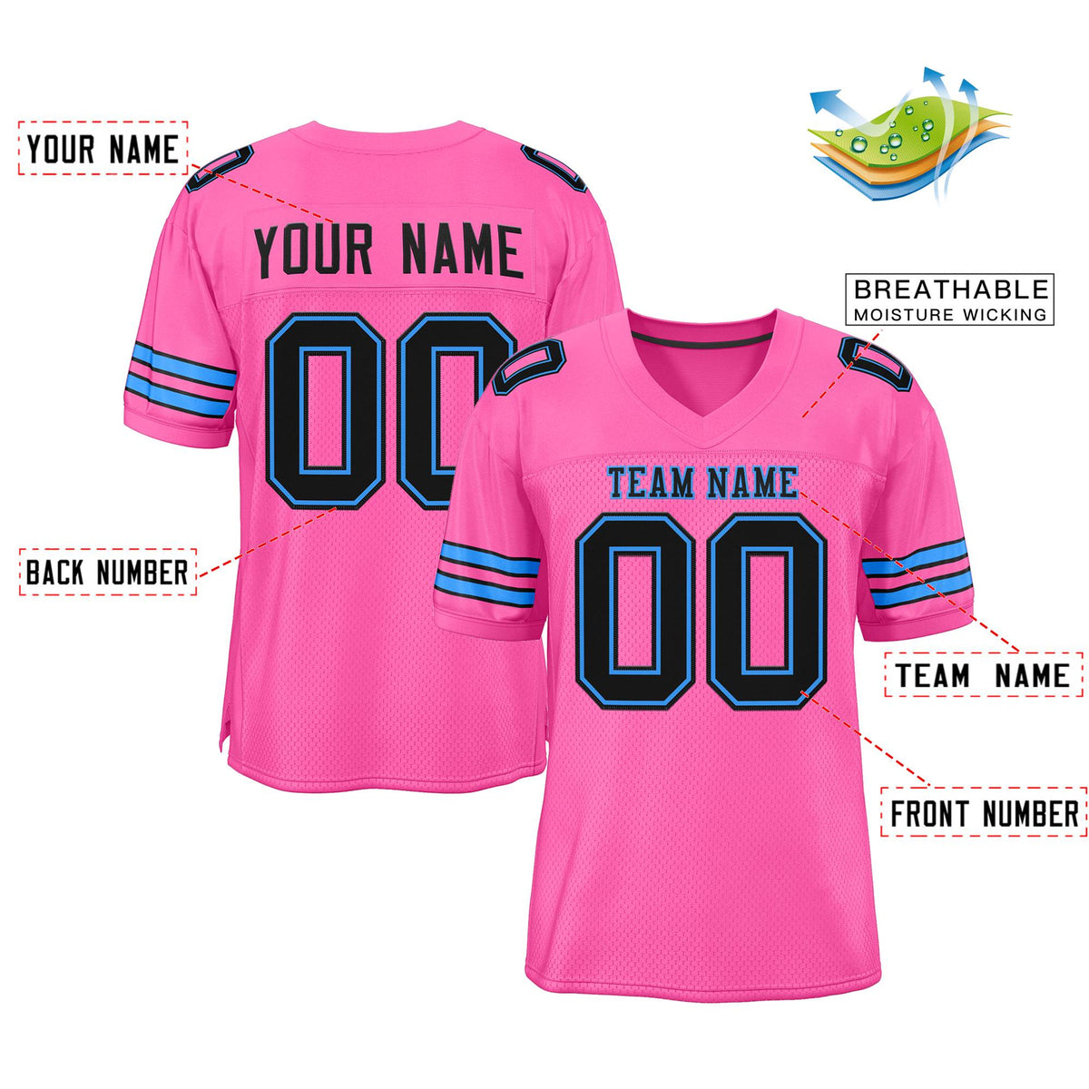 Custom Pink Black-Powder Blue Classic Style Authentic American Football Jersey| KXKSHOP
