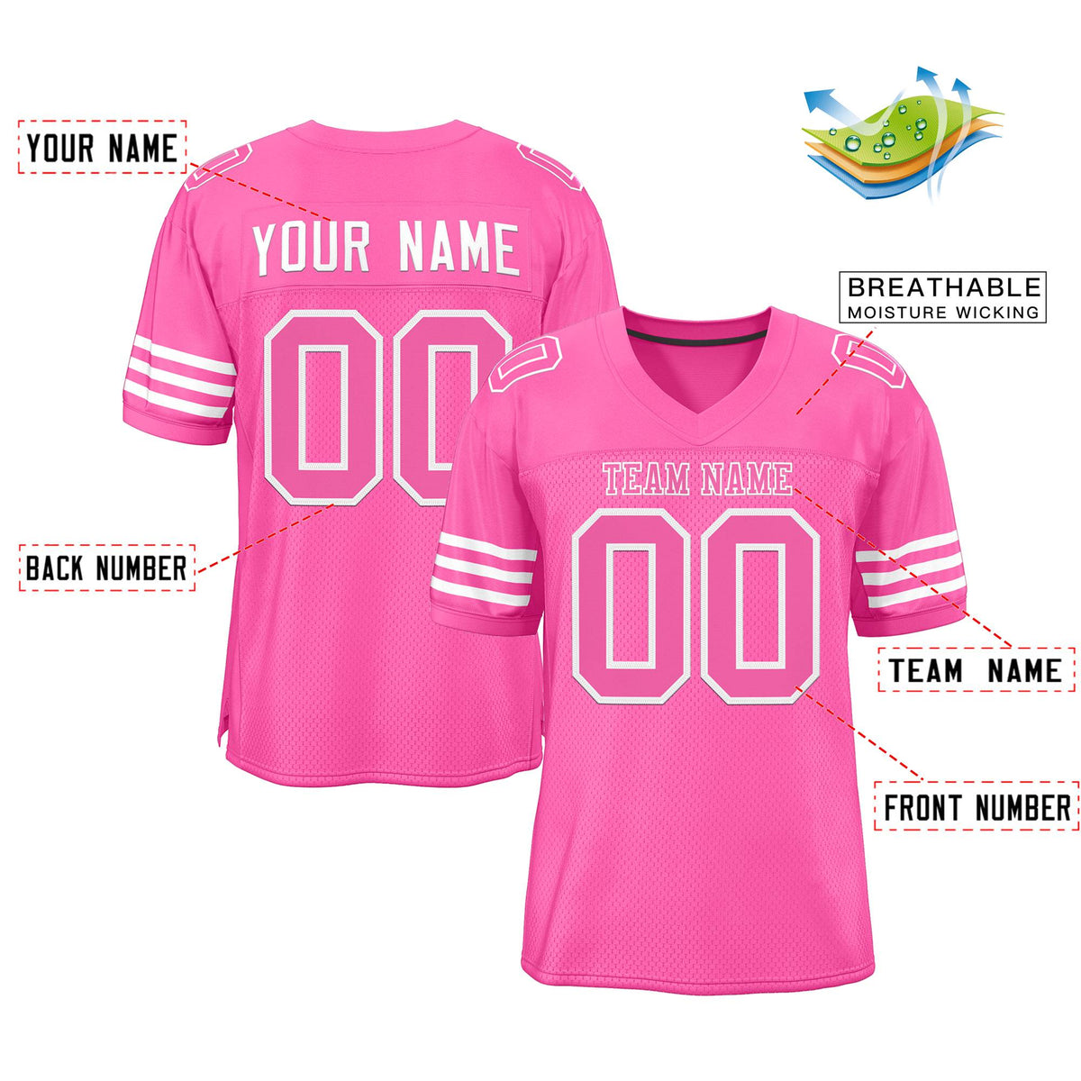 Custom Pink White Classic Style Authentic American Football Jersey| KXKSHOP