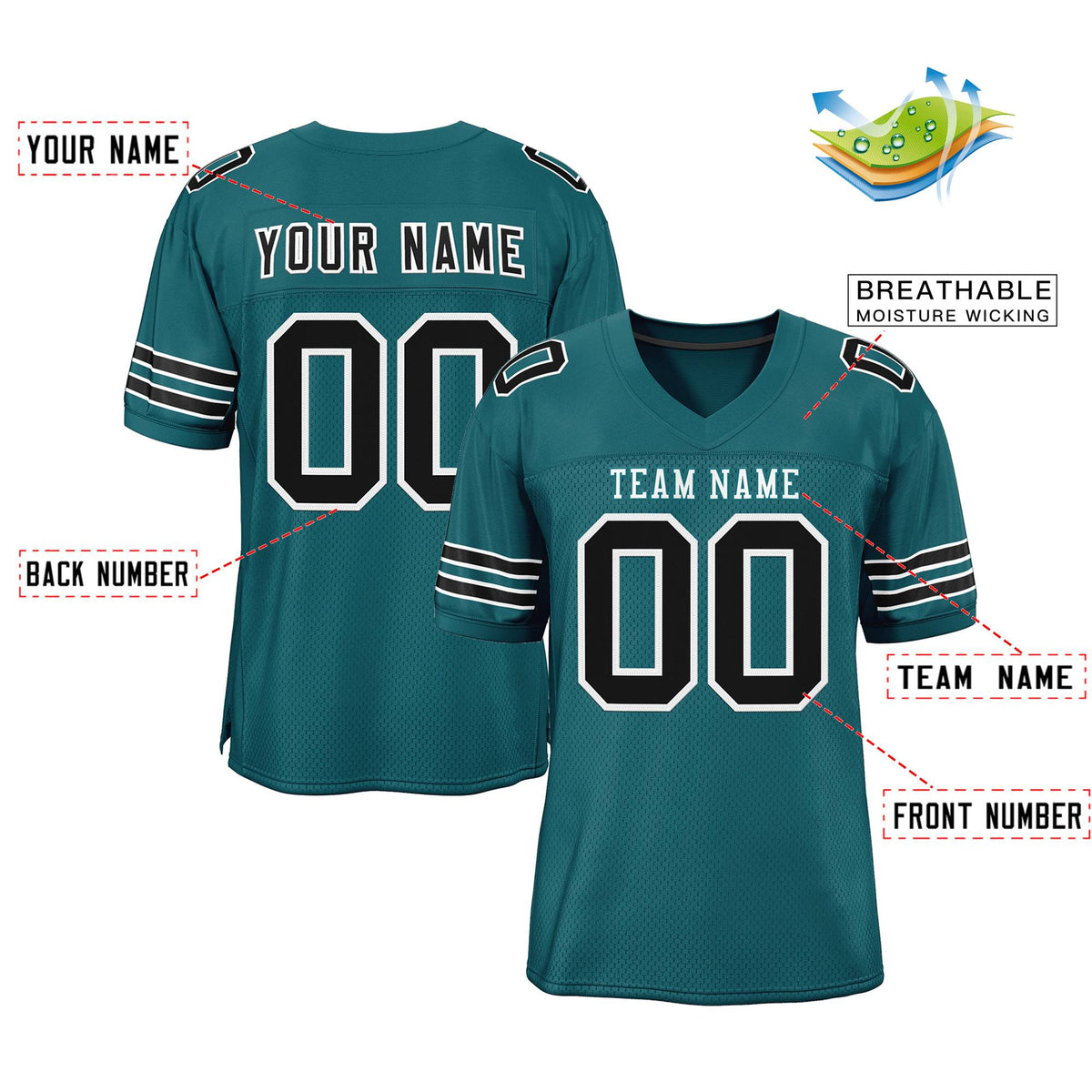 Custom Midnight Green White-Midnight Green Classic Style Authentic American Football Jersey| KXKSHOP