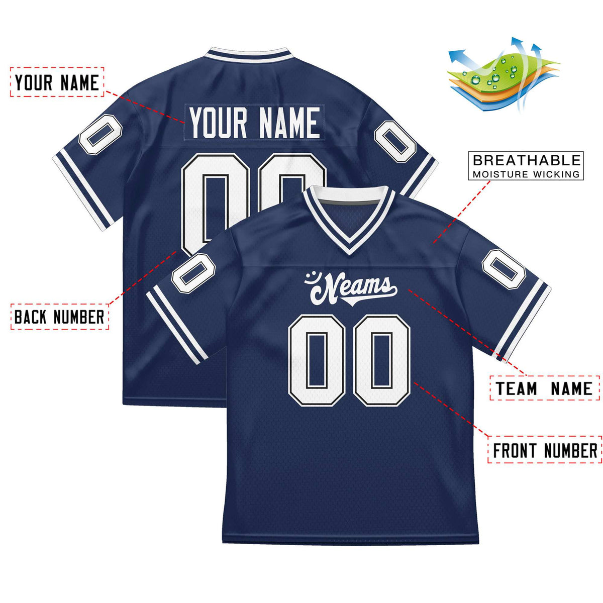 Custom Red Navy-White Classic Style Mesh American Football Jersey | KXKSHOP