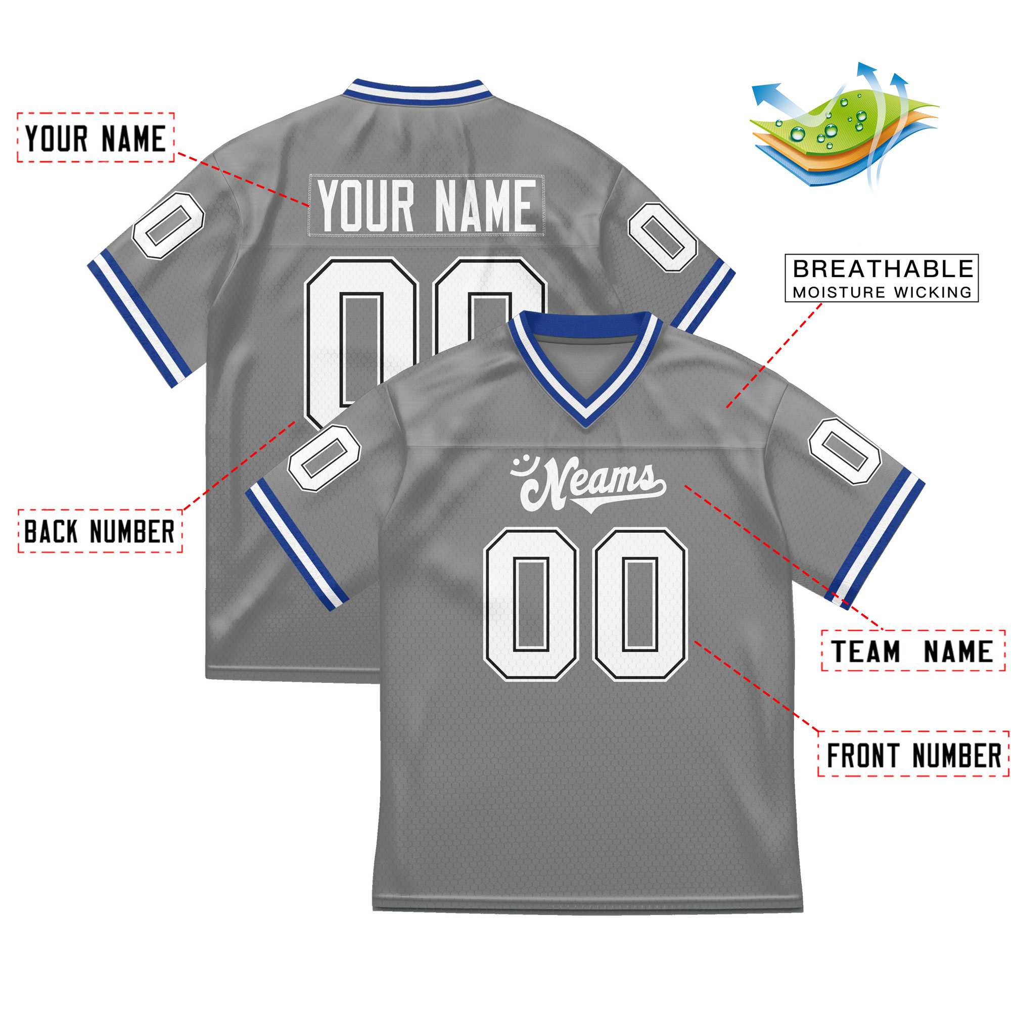 Custom Red Navy-White Classic Style Mesh American Football Jersey | KXKSHOP