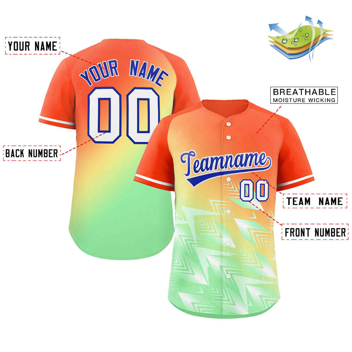 Custom Orange Yellow Royal-White Gradient Fashion Authentic Baseball Jersey