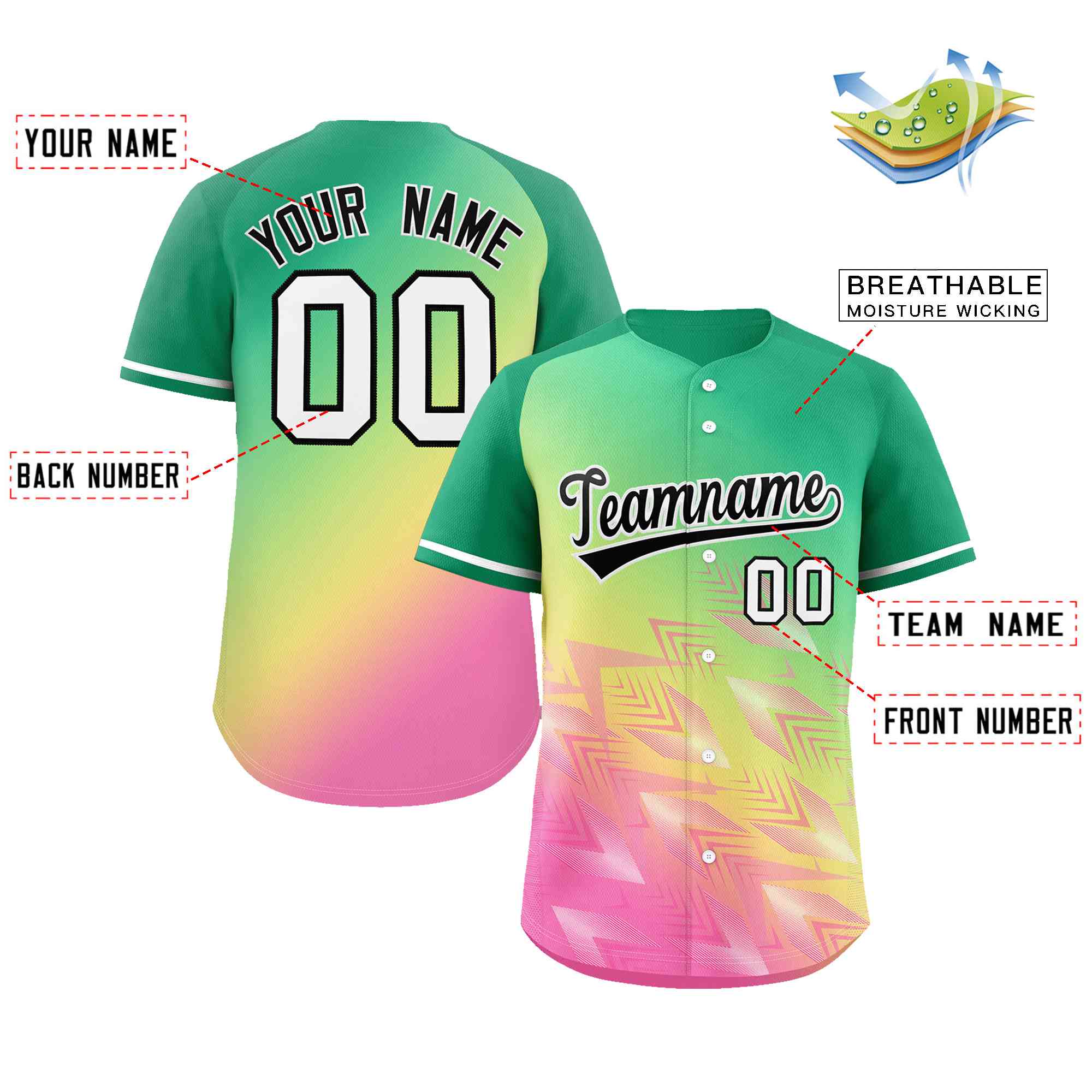 Custom Kelly Green Yellow Black-White Gradient Fashion Authentic Baseball Jersey
