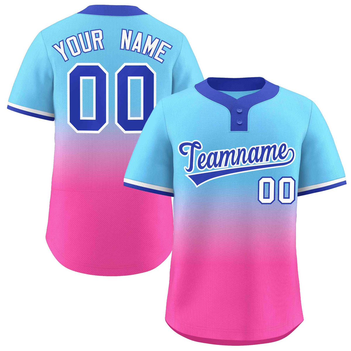 Custom Light Blue Pink Royal-White Gradient Fashion Authentic Two-Button Softball Jersey