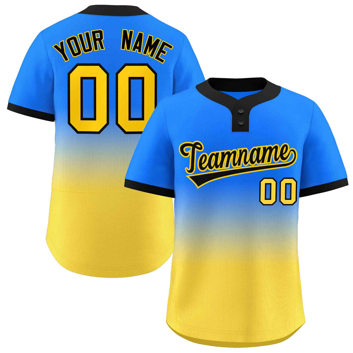 Custom Light Blue Gold Black-Gold Gradient Fashion Authentic Two-Button Softball Jersey