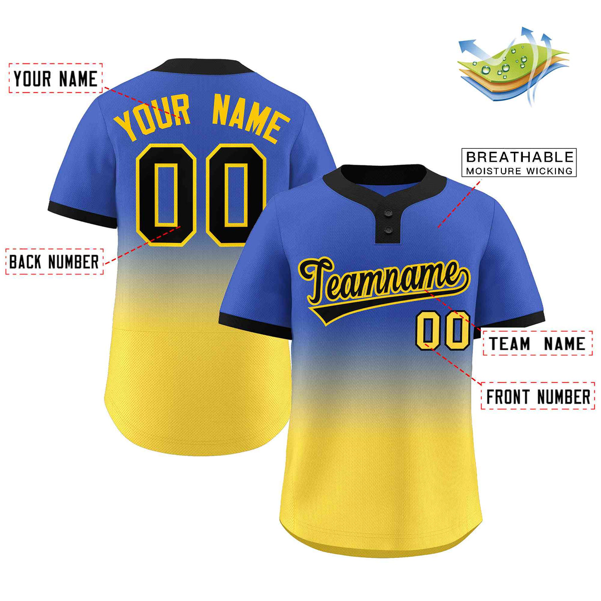 Custom Royal Gold Black-Gold Gradient Fashion Authentic Two-Button Softball Jersey