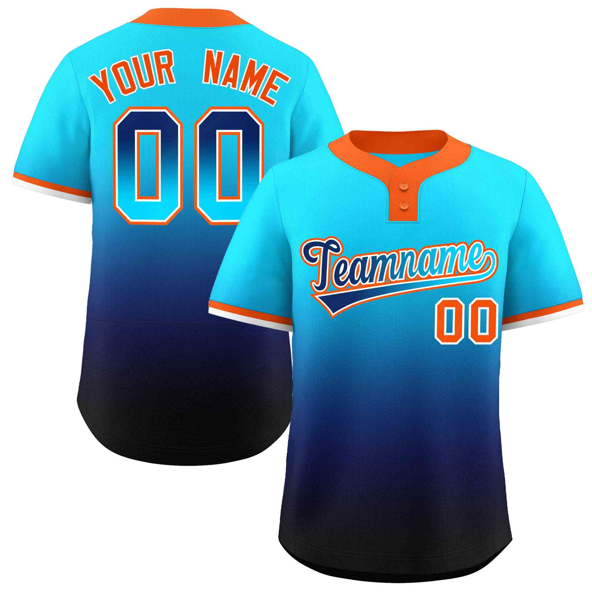 Custom Light Blue Navy Navy-Light Blue Gradient Fashion Authentic Two-Button Softball Jersey