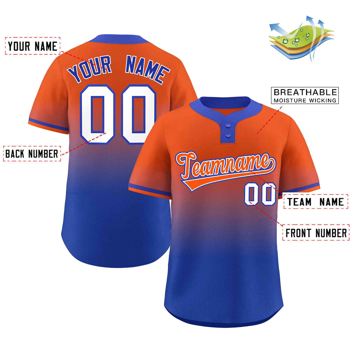 Custom Orange Royal Orange-White Gradient Fashion Authentic Two-Button Softball Jersey