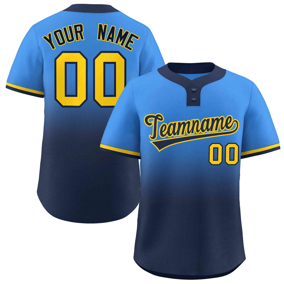 Custom Powder Blue Navy Navy-Gold Gradient Fashion Authentic Two-Button Softball Jersey