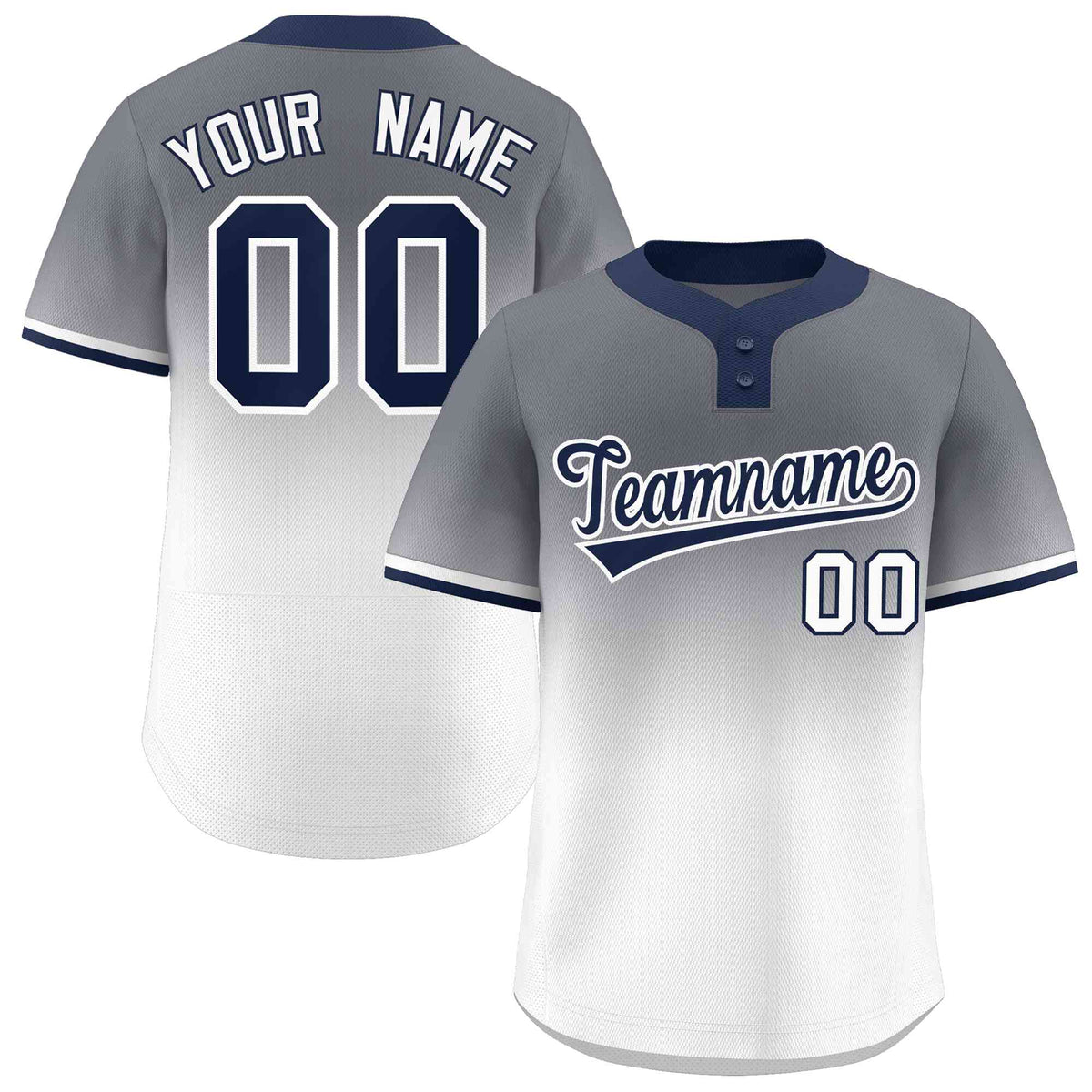 Custom Gray White Navy-White Gradient Fashion Authentic Two-Button Softball Jersey