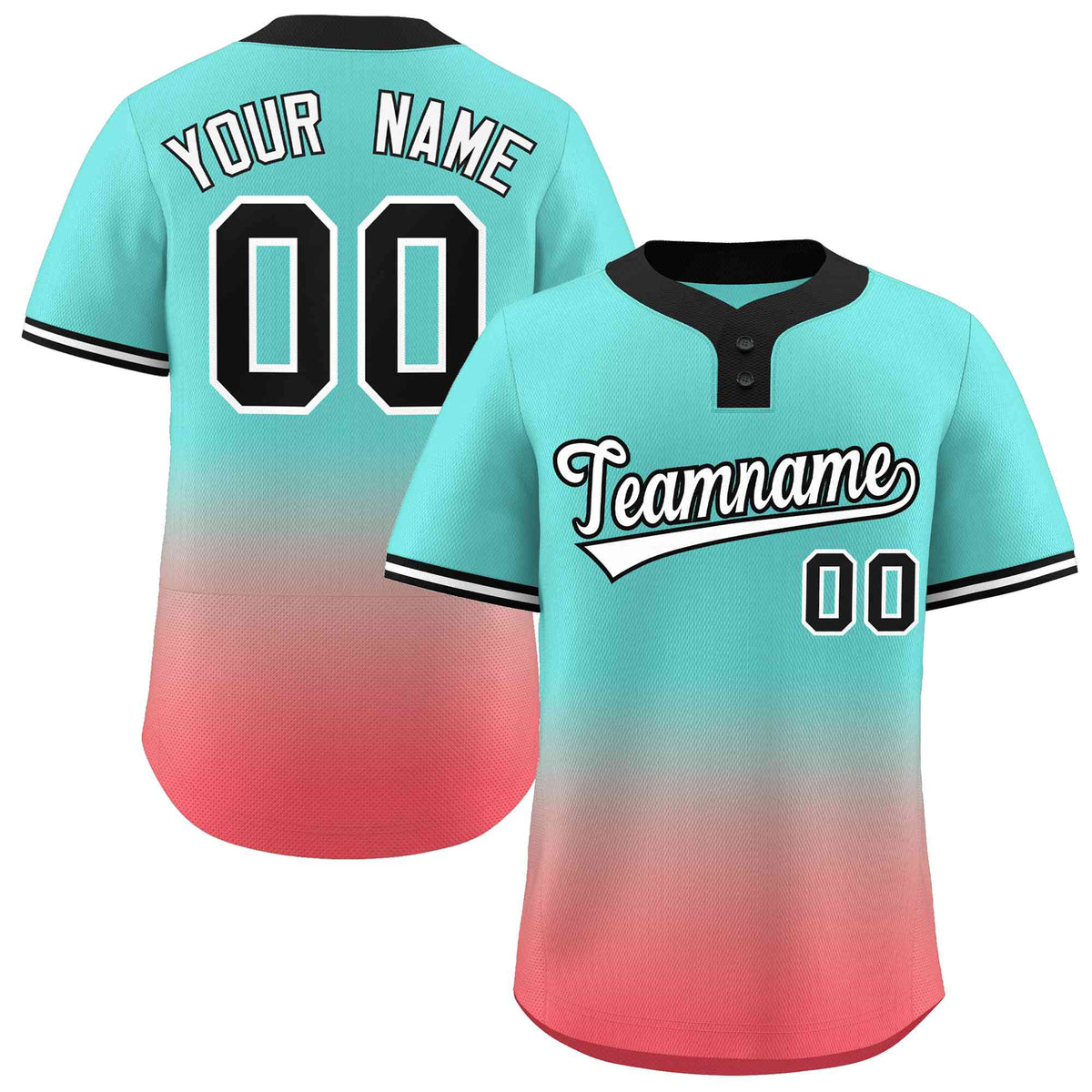 Custom Aqua Light Red White-Black Gradient Fashion Authentic Two-Button Softball Jersey