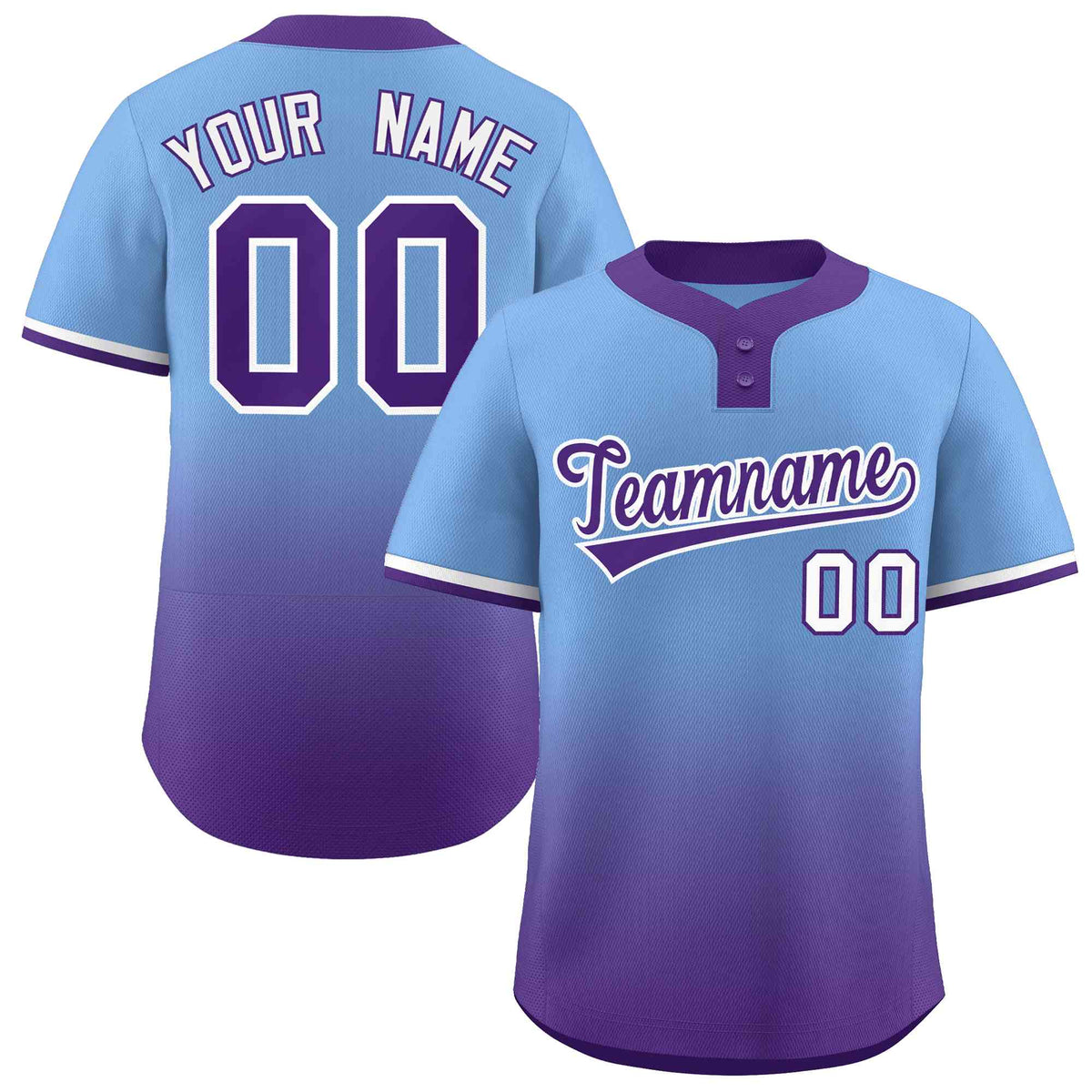Custom Light Blue Purple Purple-White Gradient Fashion Authentic Two-Button Softball Jersey