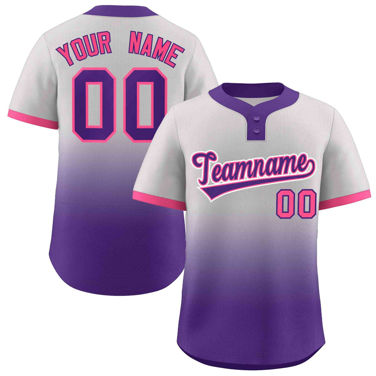 Custom Gray Purple Purple-Pink Gradient Fashion Authentic Two-Button Softball Jersey