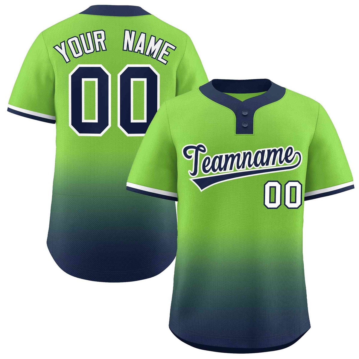 Custom Neon Green Navy Navy-White Gradient Fashion Authentic Two-Button Softball Jersey