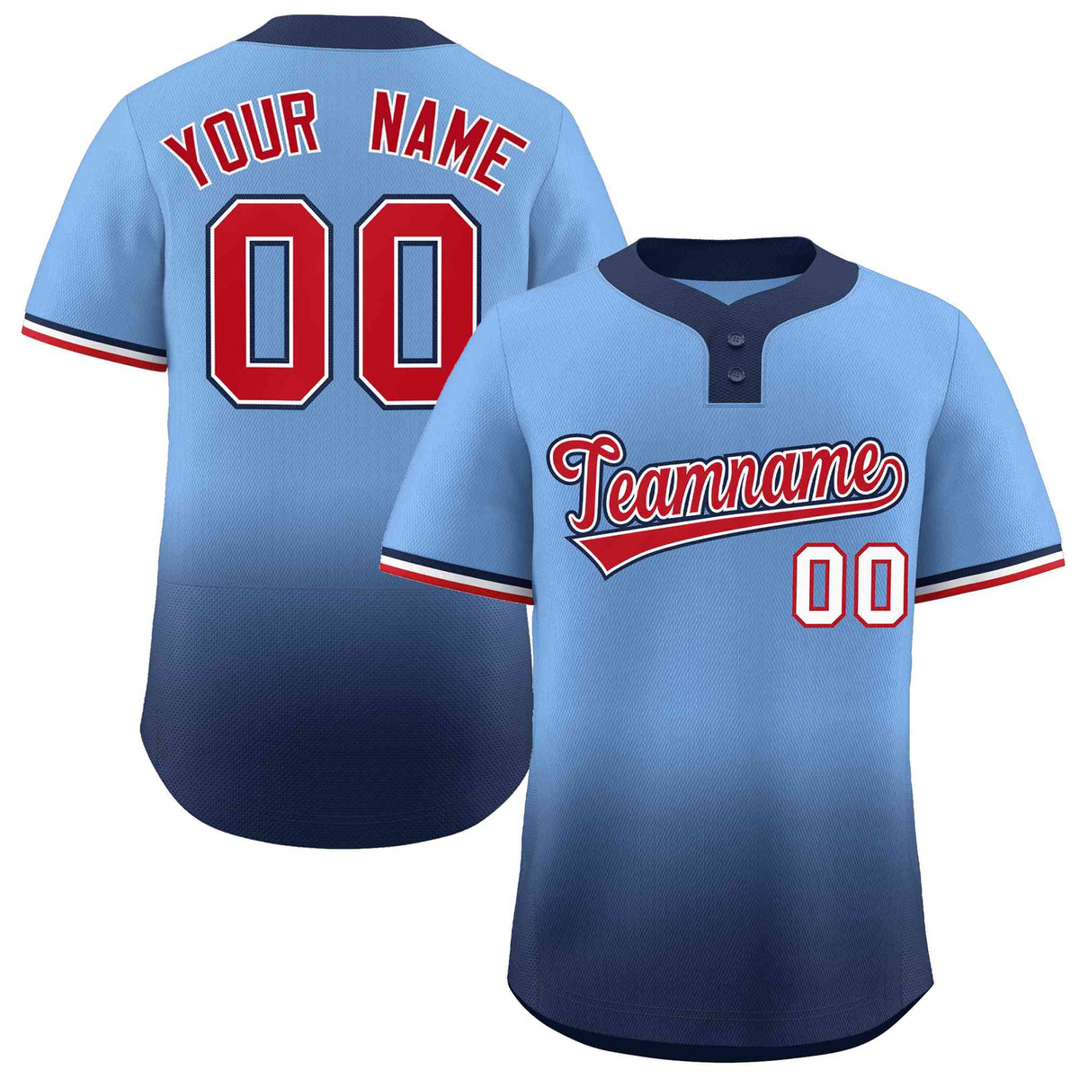 Custom Light Blue Navy Red-White Gradient Fashion Authentic Two-Button Softball Jersey