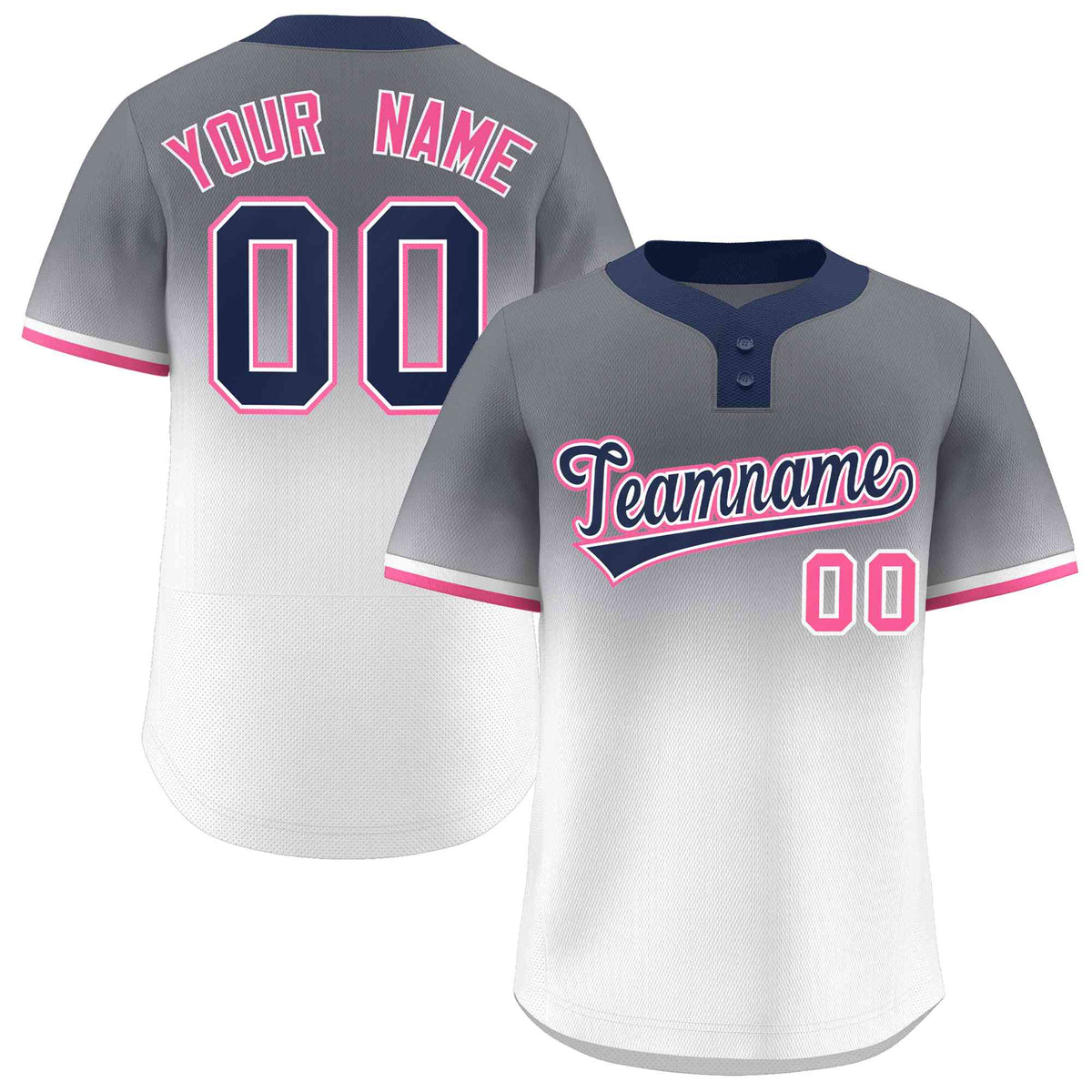 Custom Gray White Navy-White Gradient Fashion Authentic Two-Button Softball Jersey