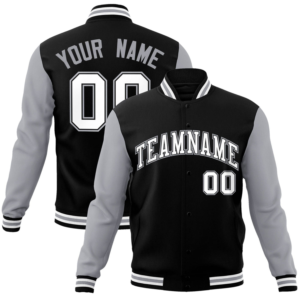 Custom Black White-Black Raglan Sleeves Varsity Full-Snap Letterman Jacket | KXKSHOP