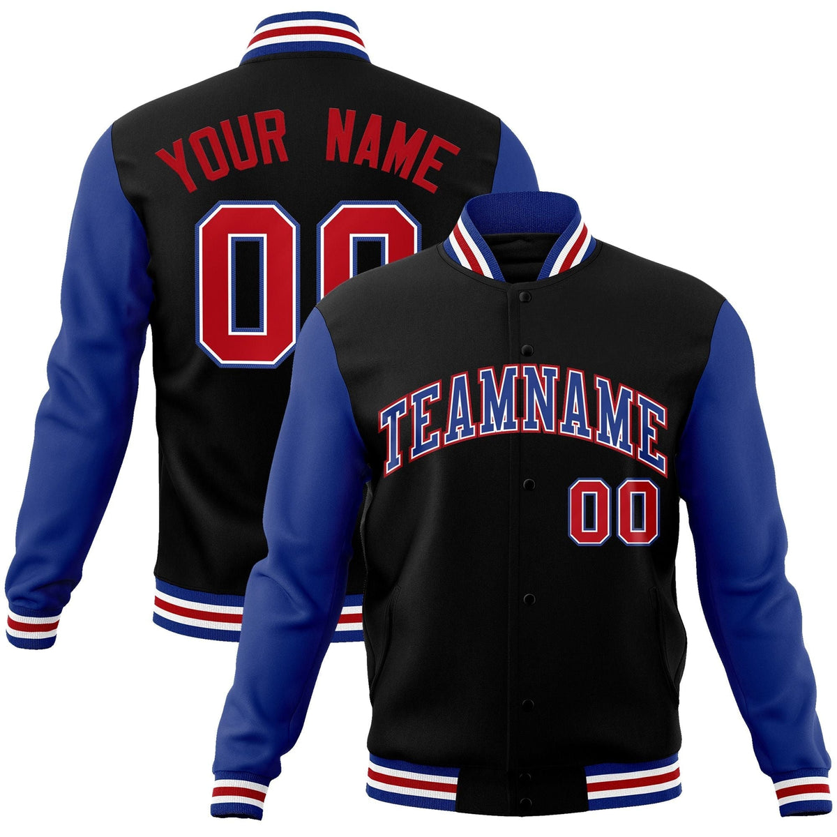 Custom Black White-Black Raglan Sleeves Varsity Full-Snap Letterman Jacket | KXKSHOP