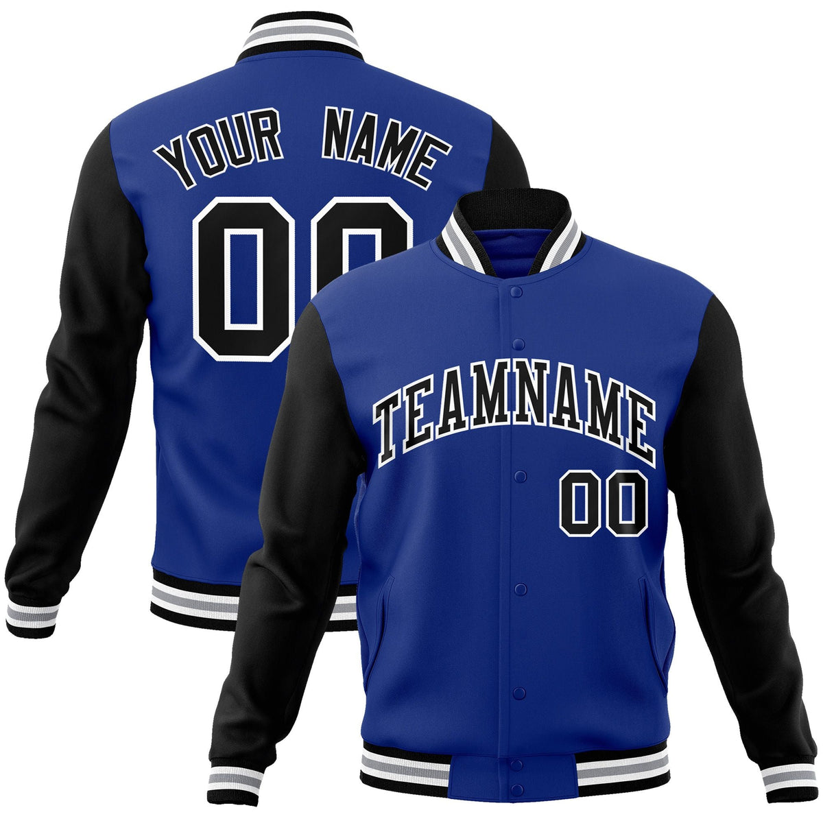Custom Black White-Black Raglan Sleeves Varsity Full-Snap Letterman Jacket | KXKSHOP