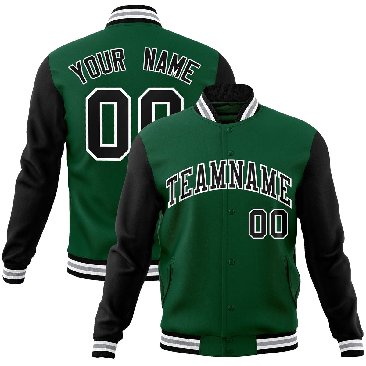 Custom Black White-Black Raglan Sleeves Varsity Full-Snap Letterman Jacket | KXKSHOP