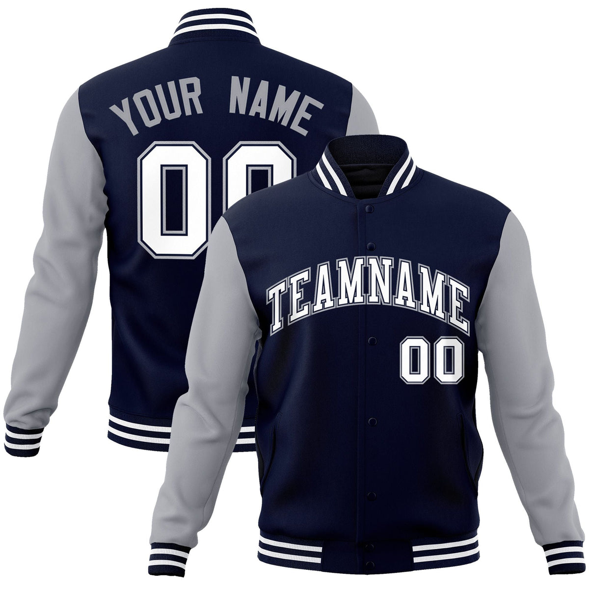 Custom Black White-Black Raglan Sleeves Varsity Full-Snap Letterman Jacket | KXKSHOP