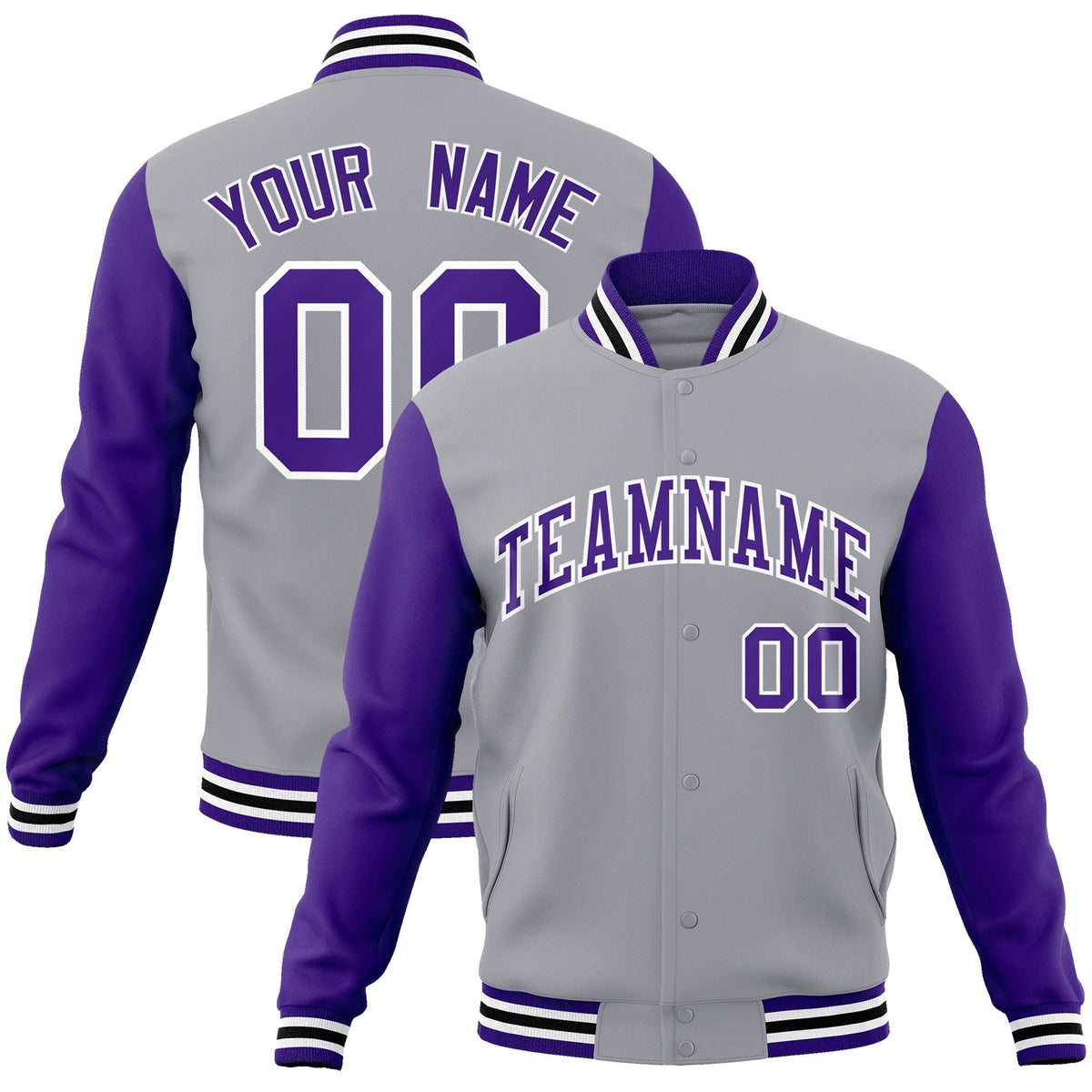 Custom Black White-Black Raglan Sleeves Varsity Full-Snap Letterman Jacket | KXKSHOP