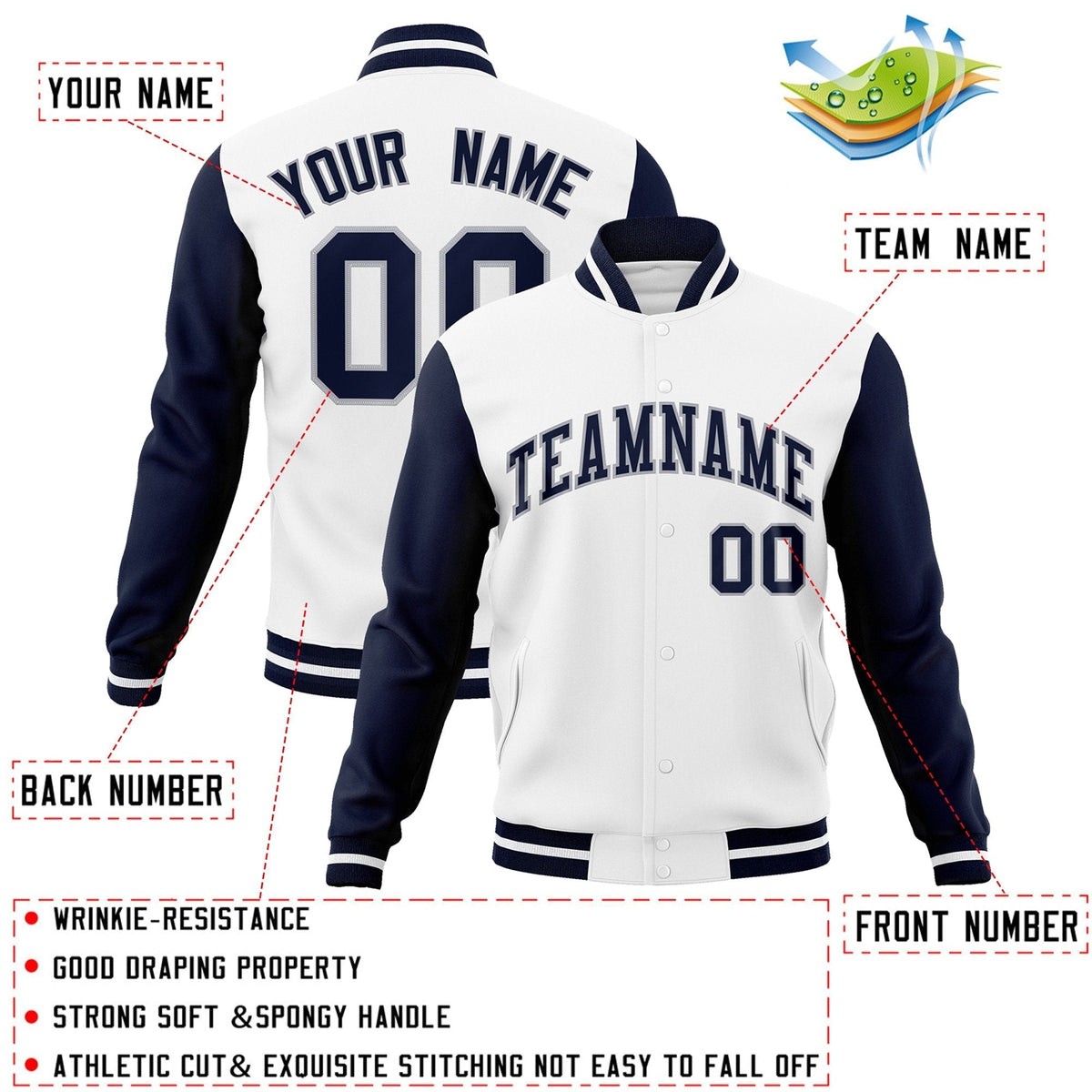 Custom Black White-Black Raglan Sleeves Varsity Full-Snap Letterman Jacket | KXKSHOP