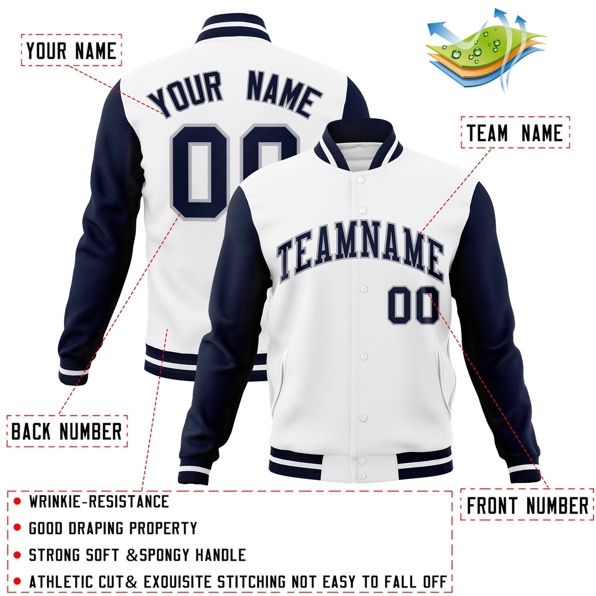 Custom Black White-Black Raglan Sleeves Varsity Full-Snap Letterman Jacket | KXKSHOP