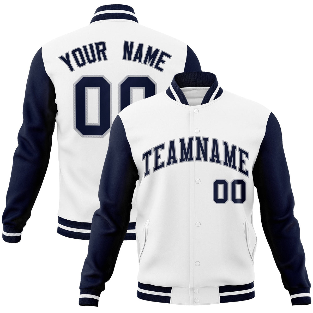 Custom Black White-Black Raglan Sleeves Varsity Full-Snap Letterman Jacket | KXKSHOP