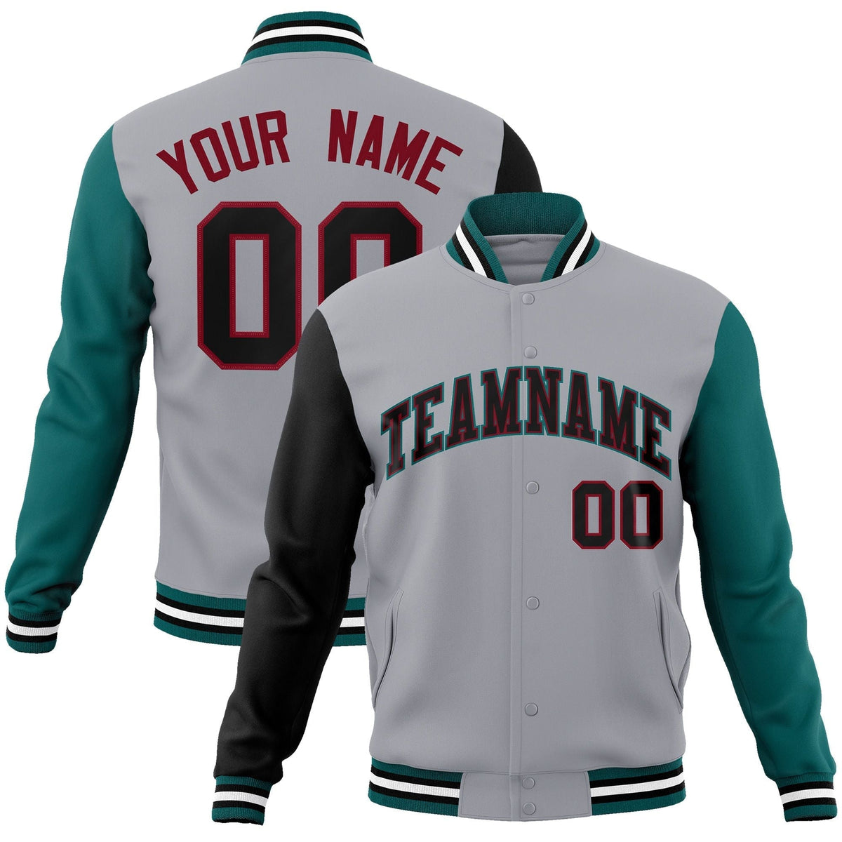 Custom Black White-Black Raglan Sleeves Varsity Full-Snap Letterman Jacket | KXKSHOP