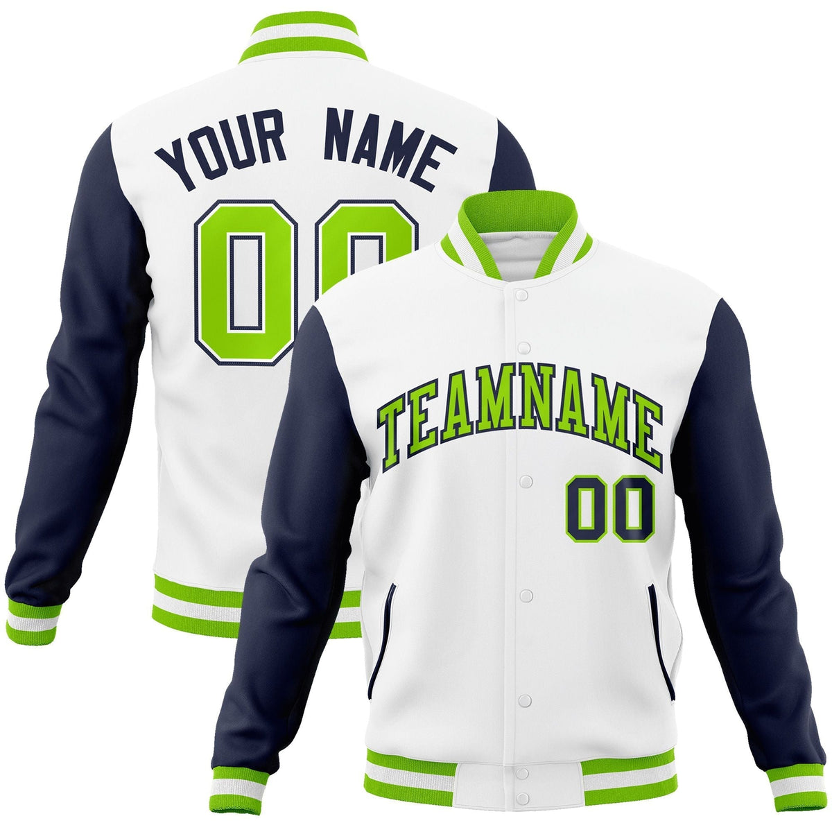 Custom Black White-Black Raglan Sleeves Varsity Full-Snap Letterman Jacket | KXKSHOP