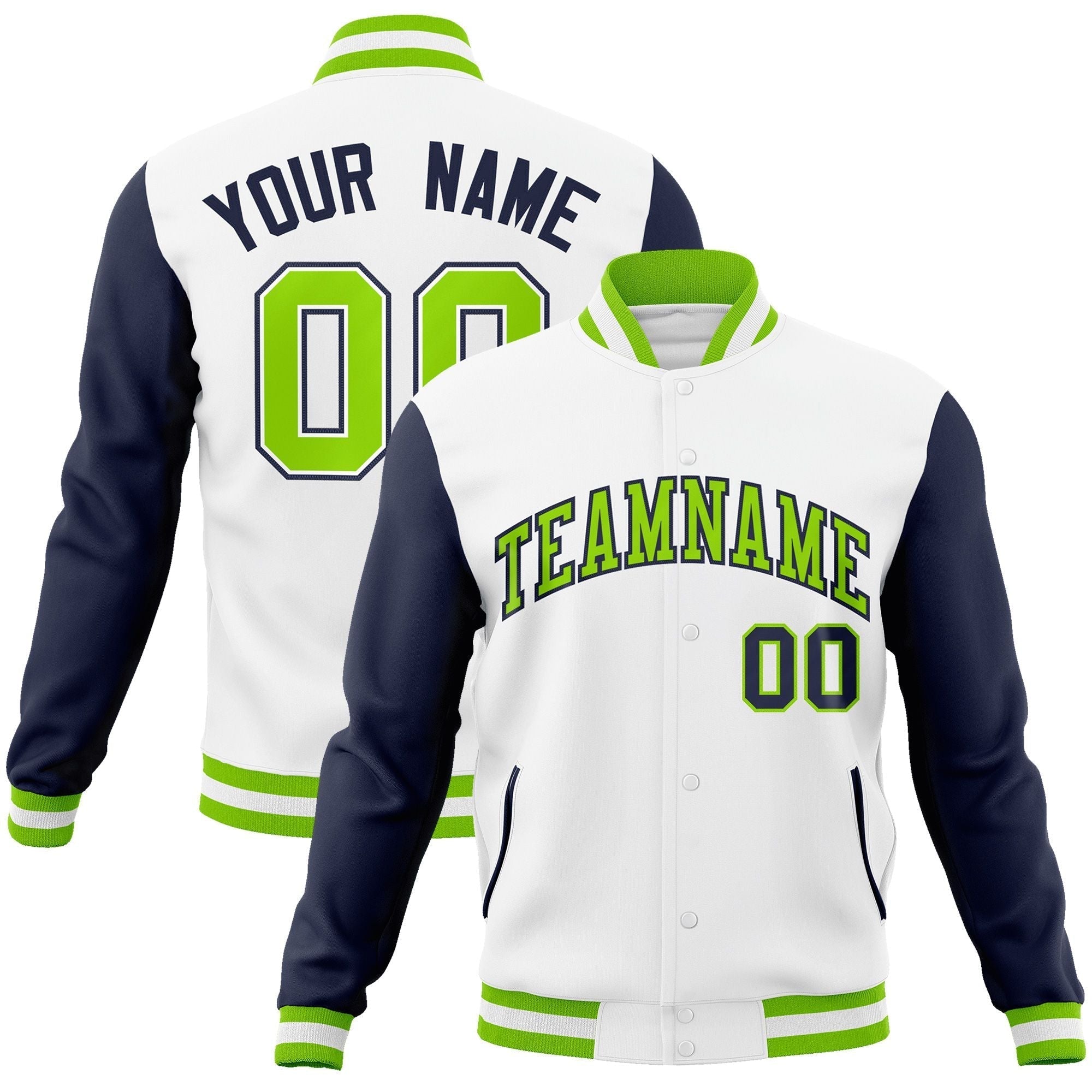 Custom Black White-Black Raglan Sleeves Varsity Full-Snap Letterman Jacket | KXKSHOP