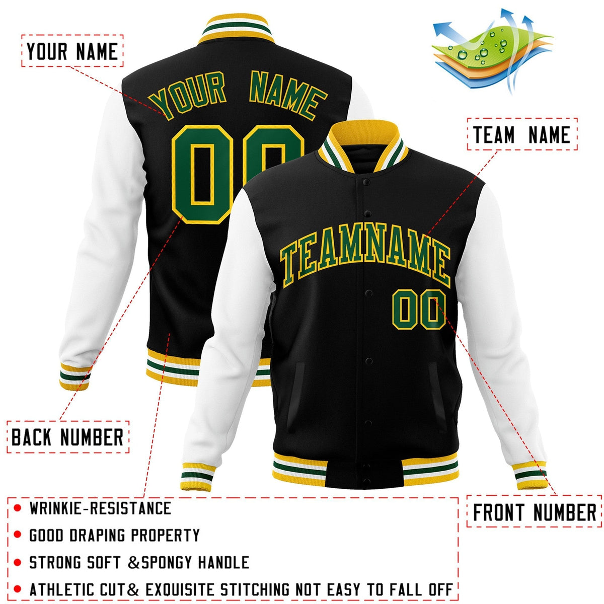 Custom Green Purple-White Raglan Sleeves Varsity Full-Snap Letterman Jacket | KXKSHOP