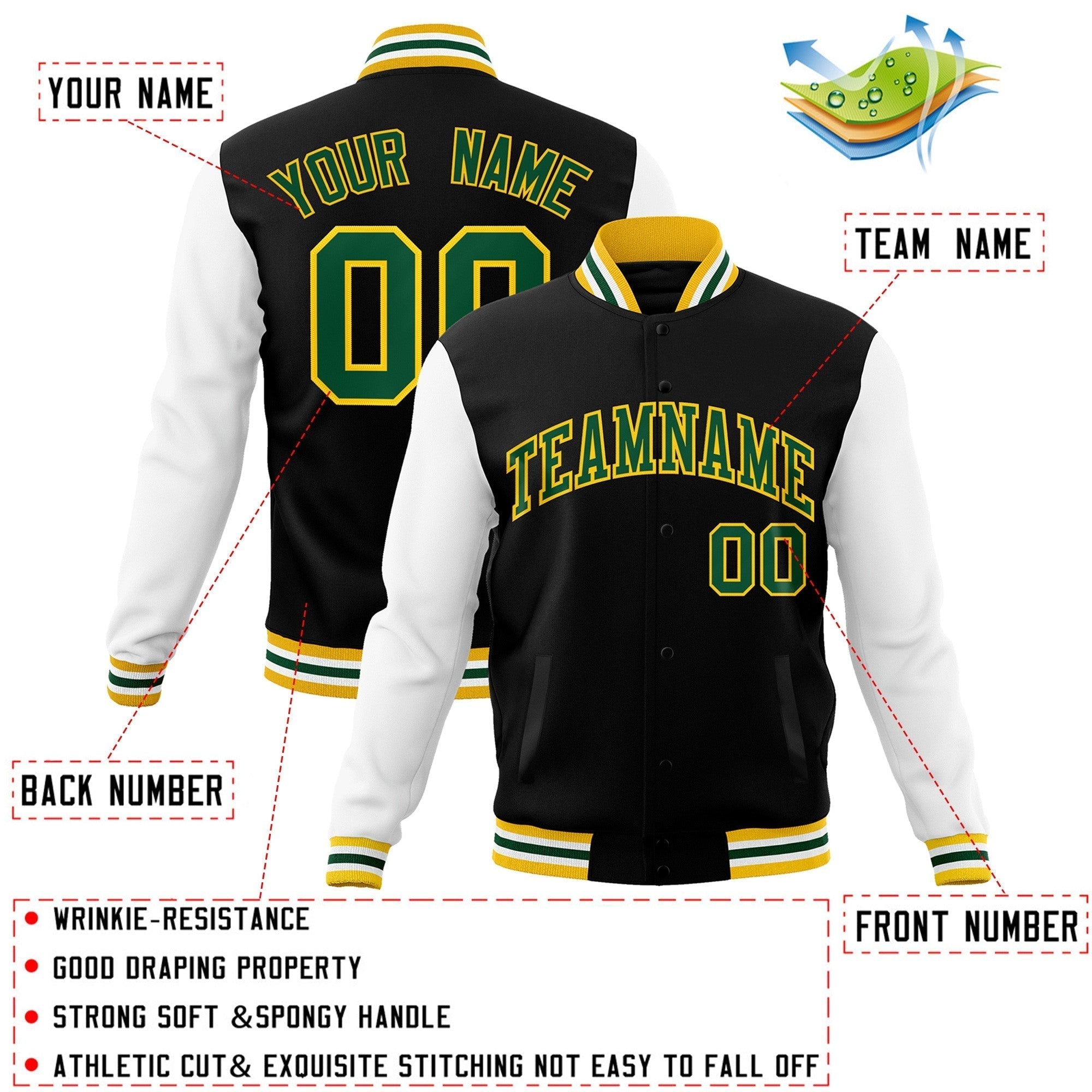 Custom Green Purple-White Raglan Sleeves Varsity Full-Snap Letterman Jacket | KXKSHOP