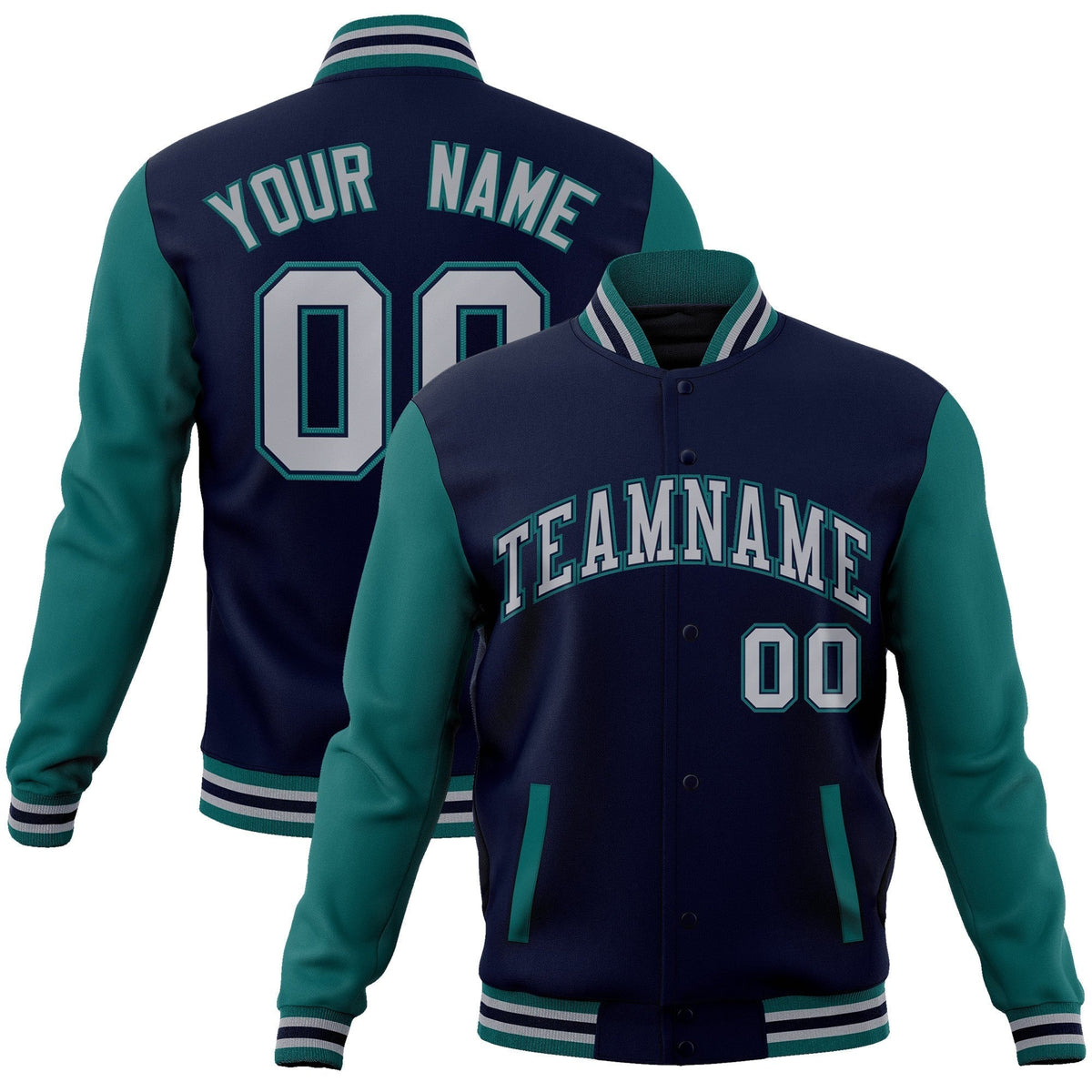 Custom Green Purple-White Raglan Sleeves Varsity Full-Snap Letterman Jacket | KXKSHOP