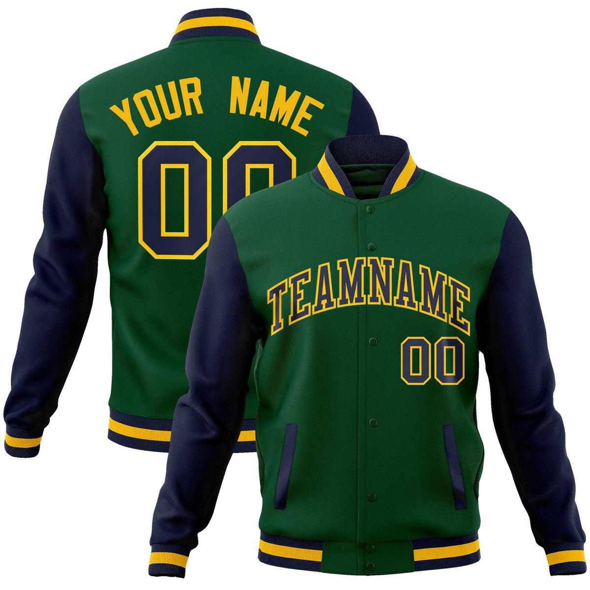 Custom Green Purple-White Raglan Sleeves Varsity Full-Snap Letterman Jacket | KXKSHOP