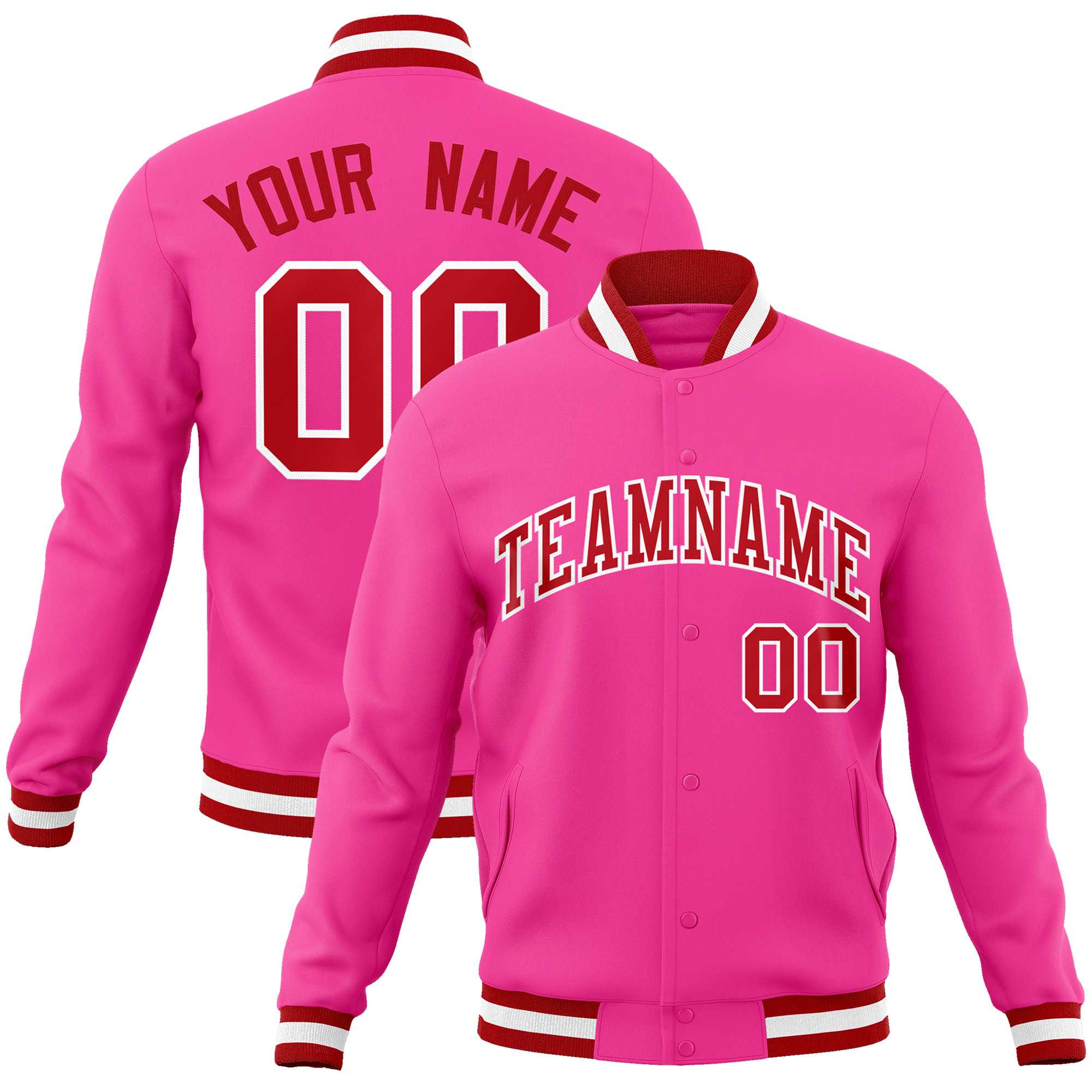 Custom White Red-Black Classic Style Varsity Full-Snap Letterman Jacket | KXKSHOP