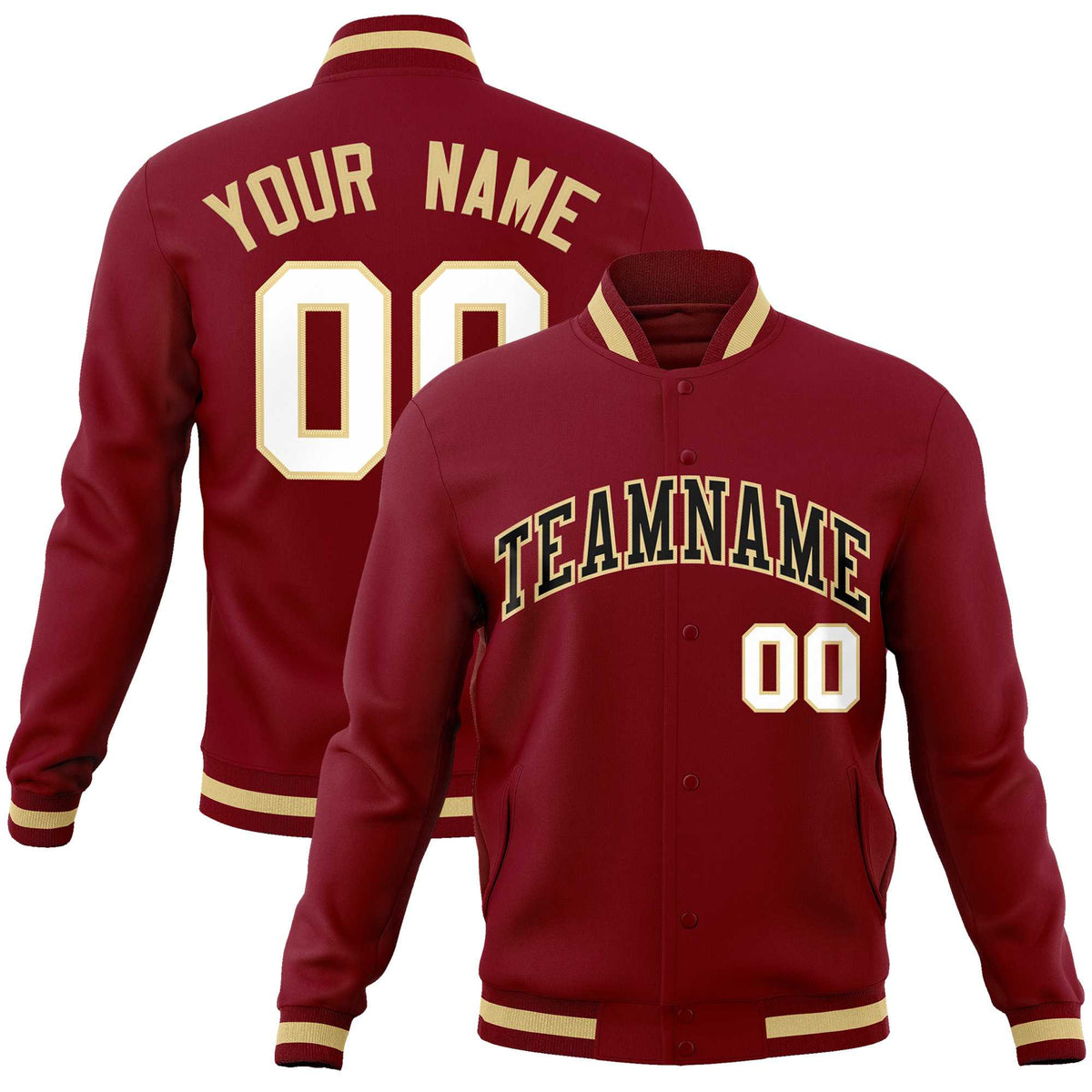 Custom White Red-Black Classic Style Varsity Full-Snap Letterman Jacket | KXKSHOP