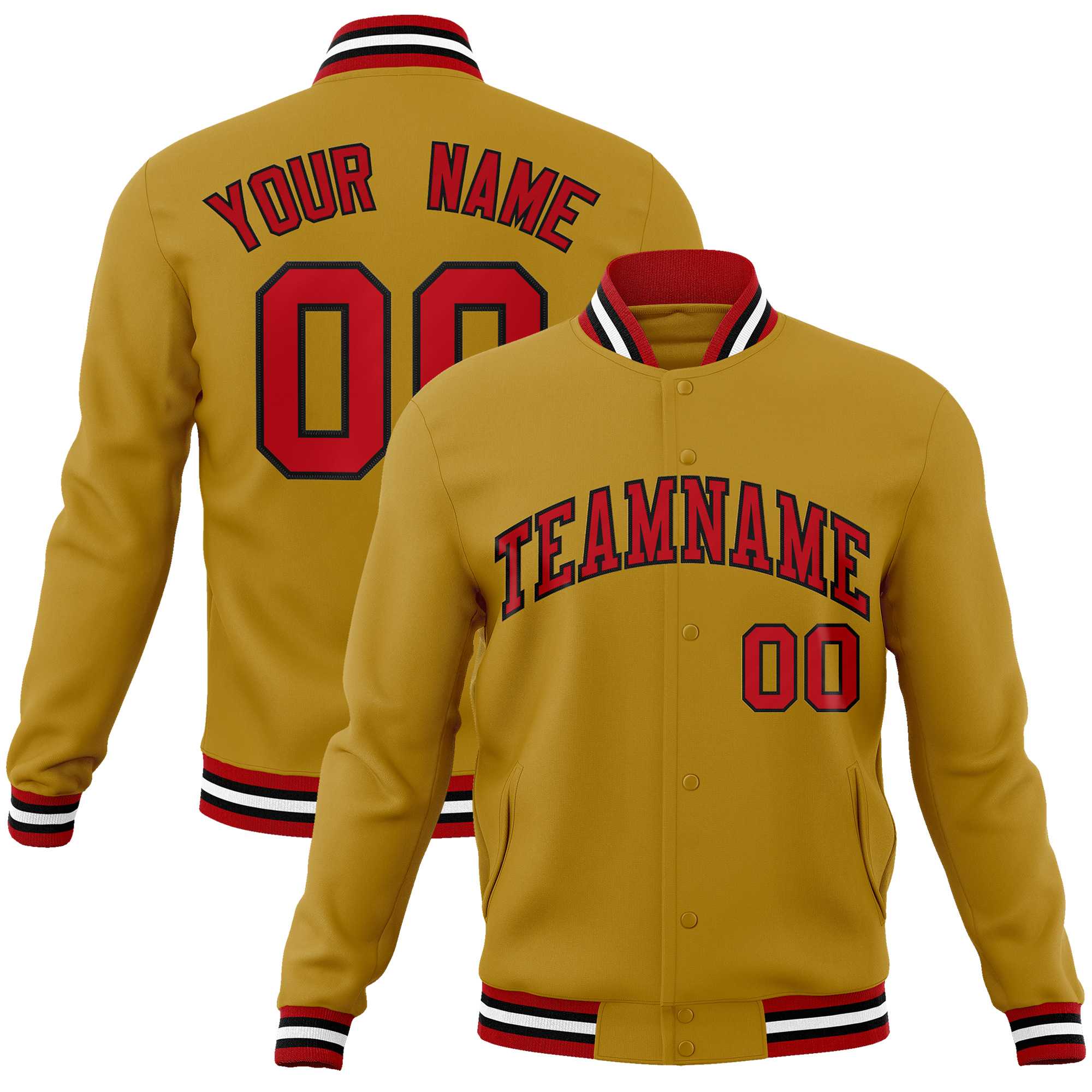 Custom White Red-Black Classic Style Varsity Full-Snap Letterman Jacket | KXKSHOP