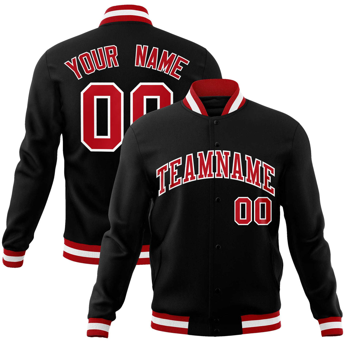 Custom White Red-Black Classic Style Varsity Full-Snap Letterman Jacket | KXKSHOP
