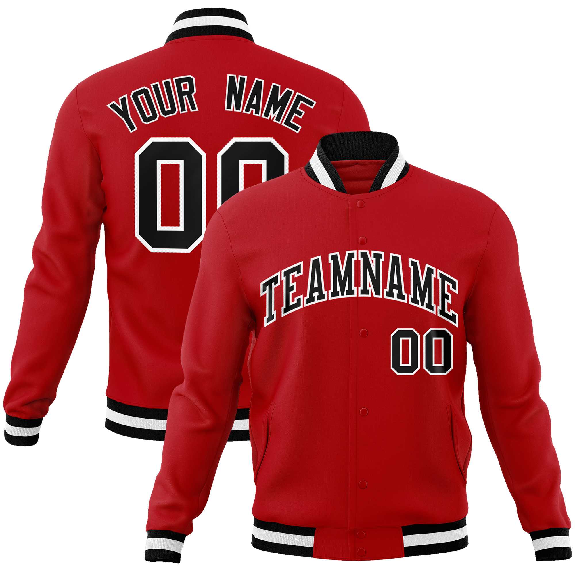 Custom White Red-Black Classic Style Varsity Full-Snap Letterman Jacket | KXKSHOP
