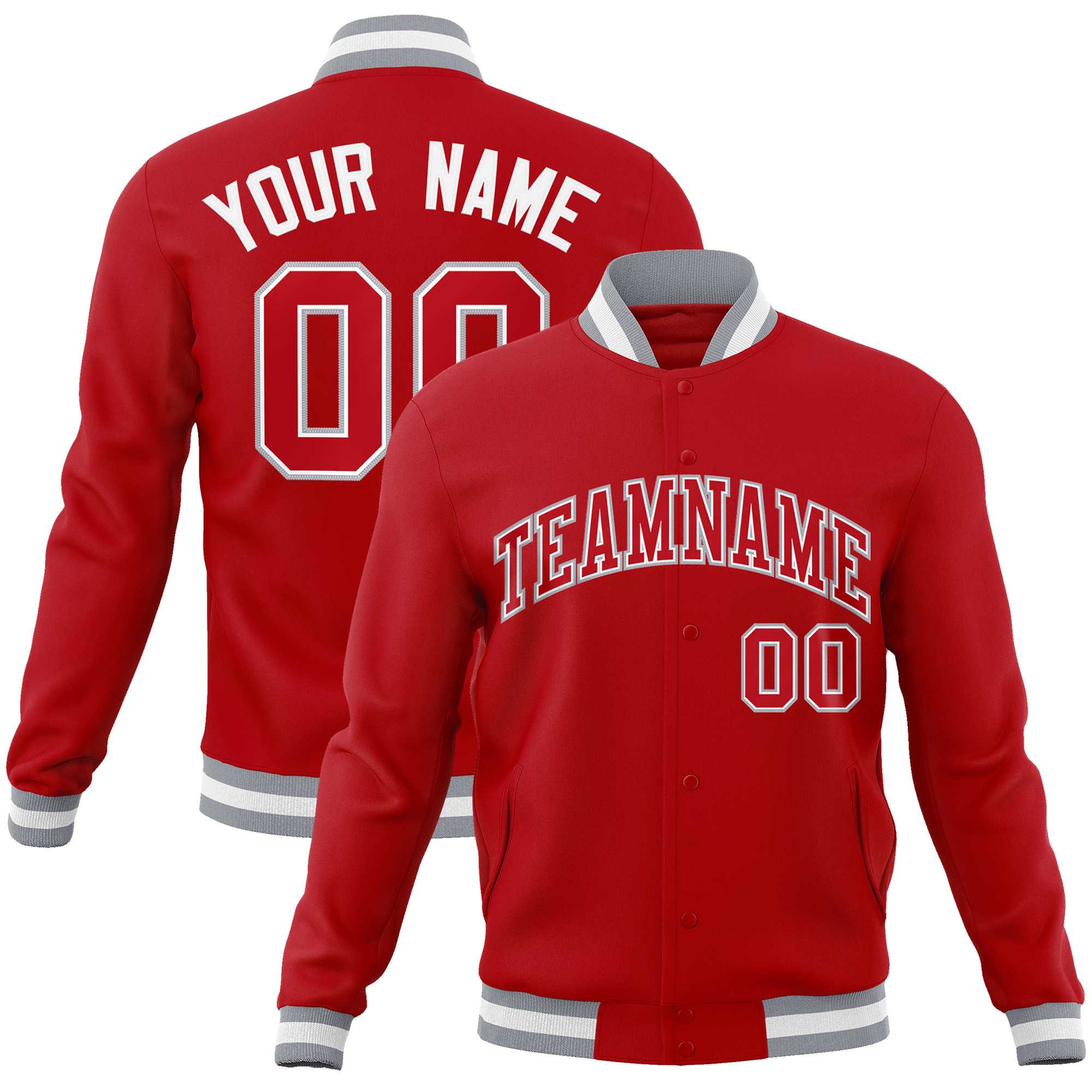 Custom White Red-Black Classic Style Varsity Full-Snap Letterman Jacket | KXKSHOP