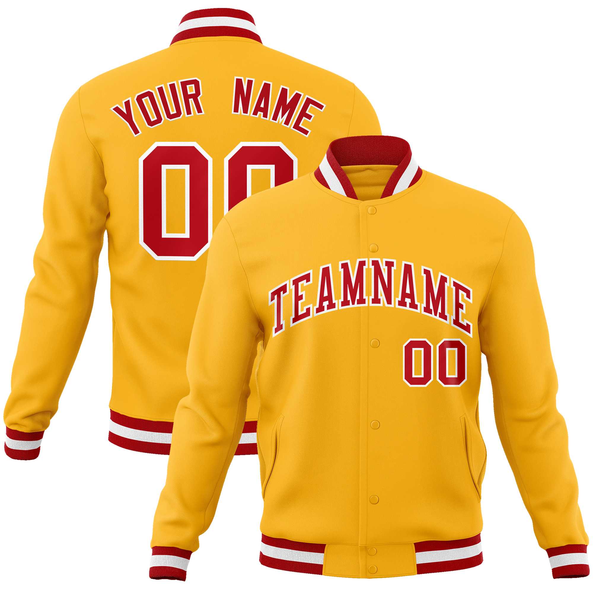 Custom White Red-Black Classic Style Varsity Full-Snap Letterman Jacket | KXKSHOP