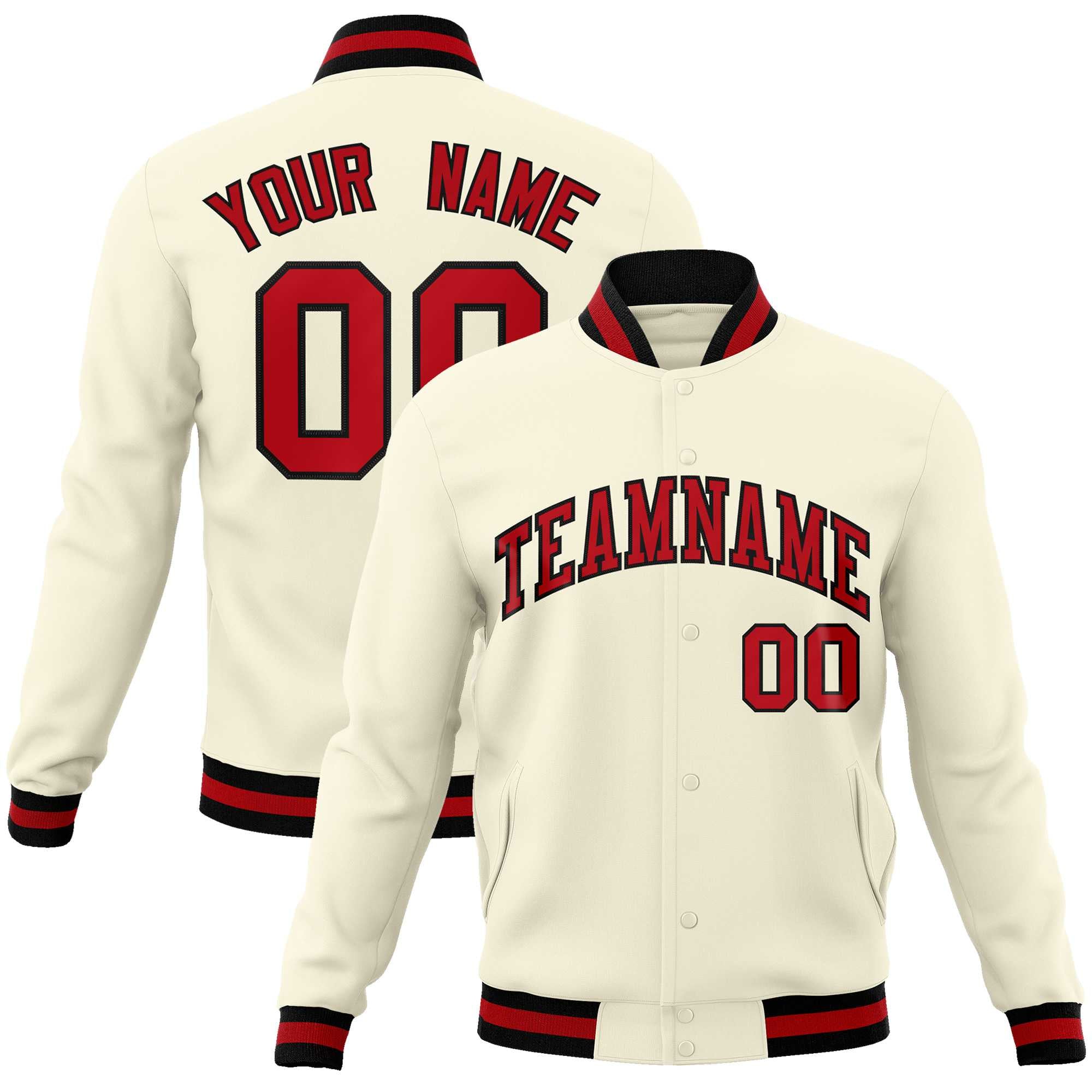 Custom White Red-Black Classic Style Varsity Full-Snap Letterman Jacket | KXKSHOP